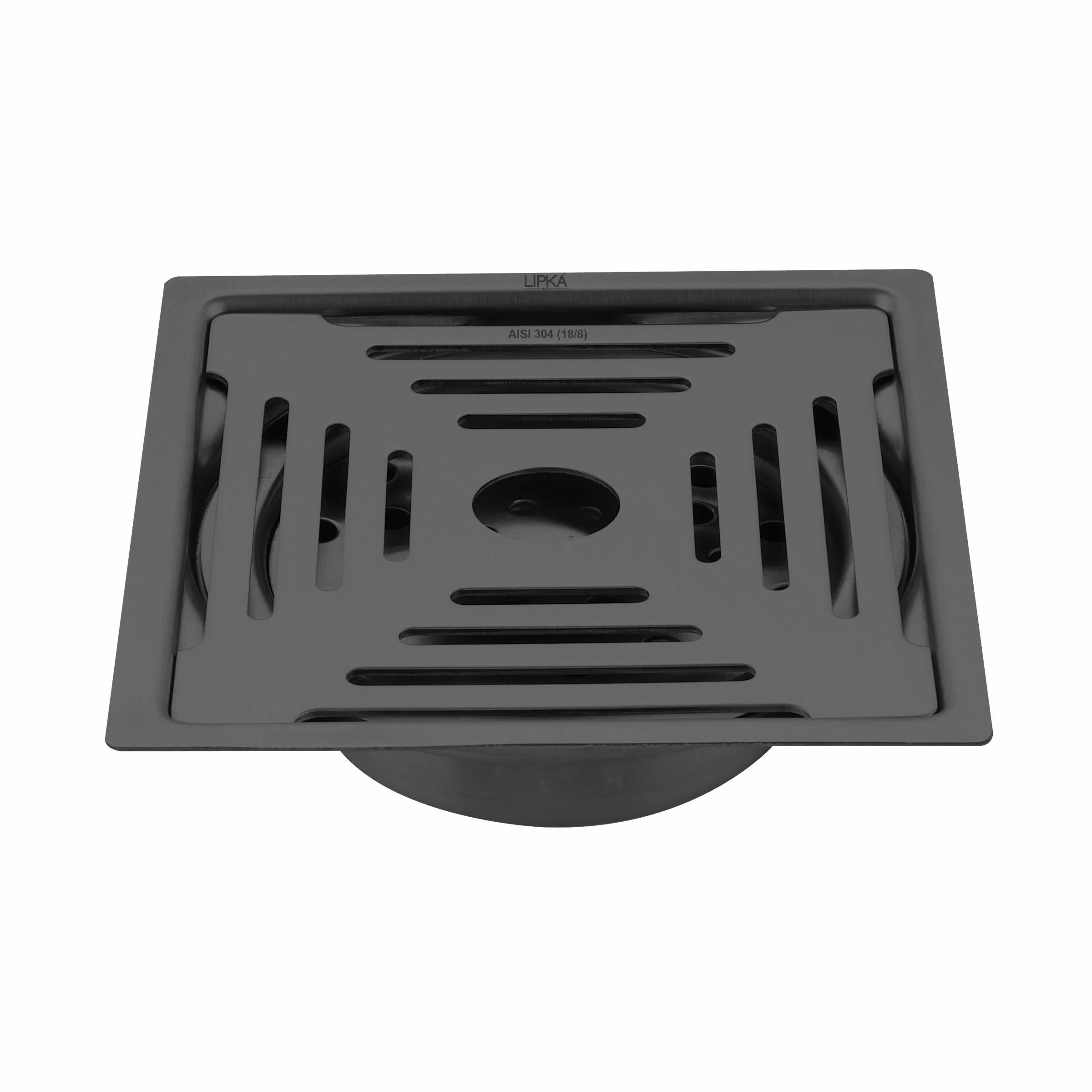 Green Exclusive Square Flat Cut Floor Drain in Black PVD Coating (5 x 5 Inches) with Cockroach Trap - LIPKA