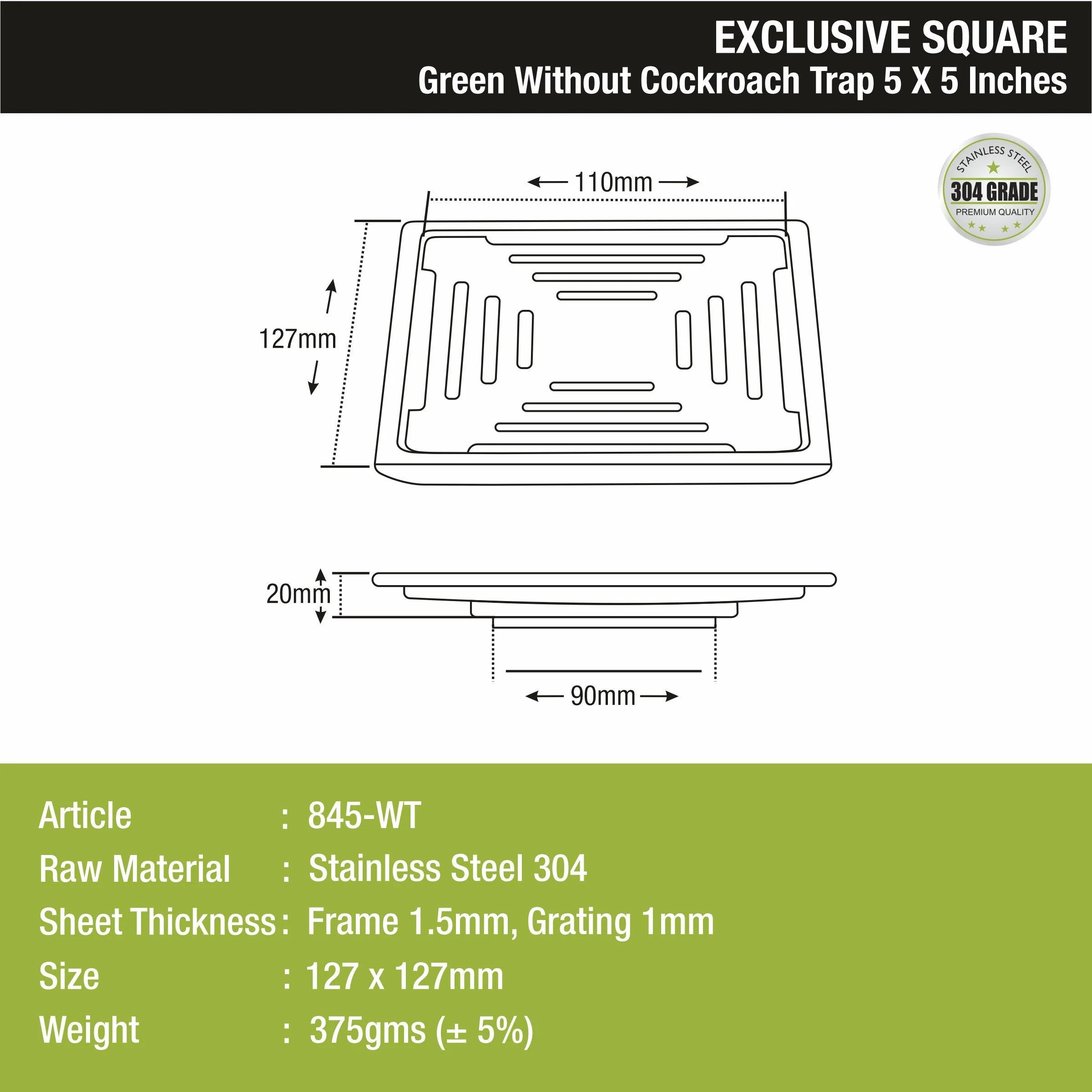 Green Exclusive Square Floor Drain (5 x 5 Inches) - LIPKA - Image 2