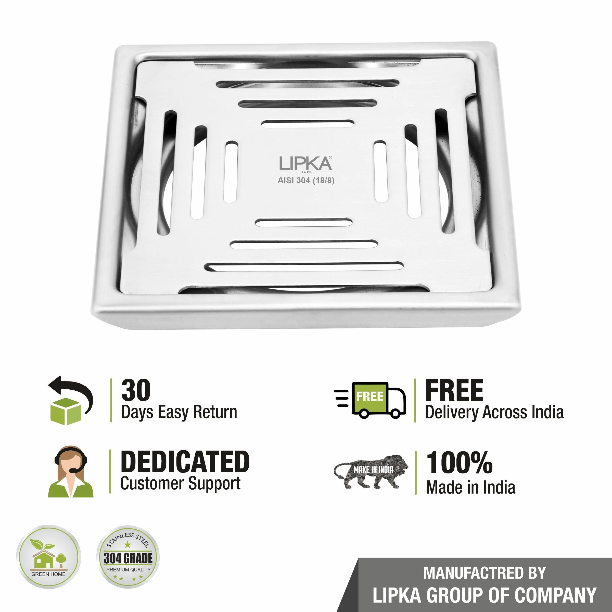 Green Exclusive Square Floor Drain (6 x 6 Inches) - LIPKA - Image 5