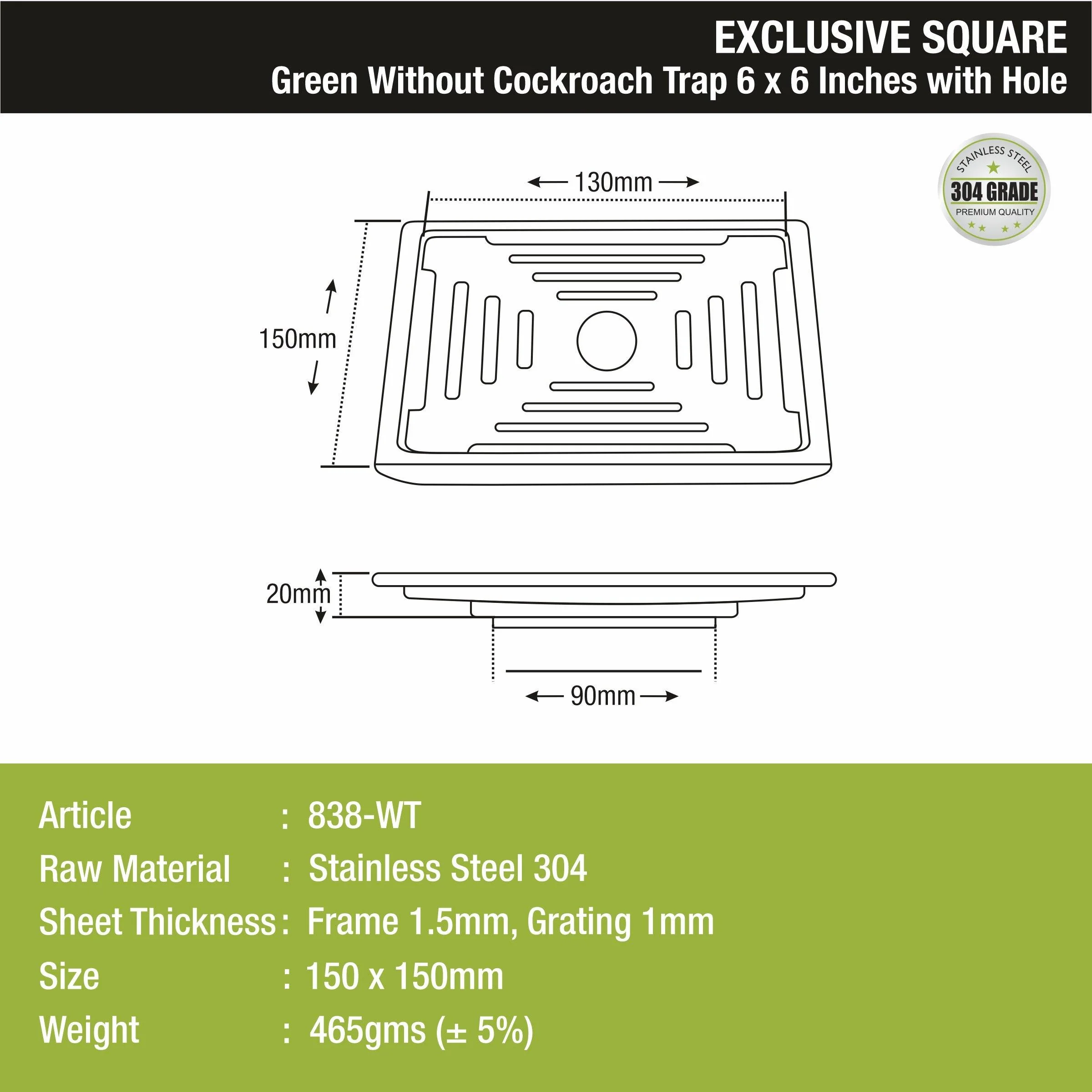 Green Exclusive Square Floor Drain (6 x 6 Inches) with Hole - LIPKA - Image 2