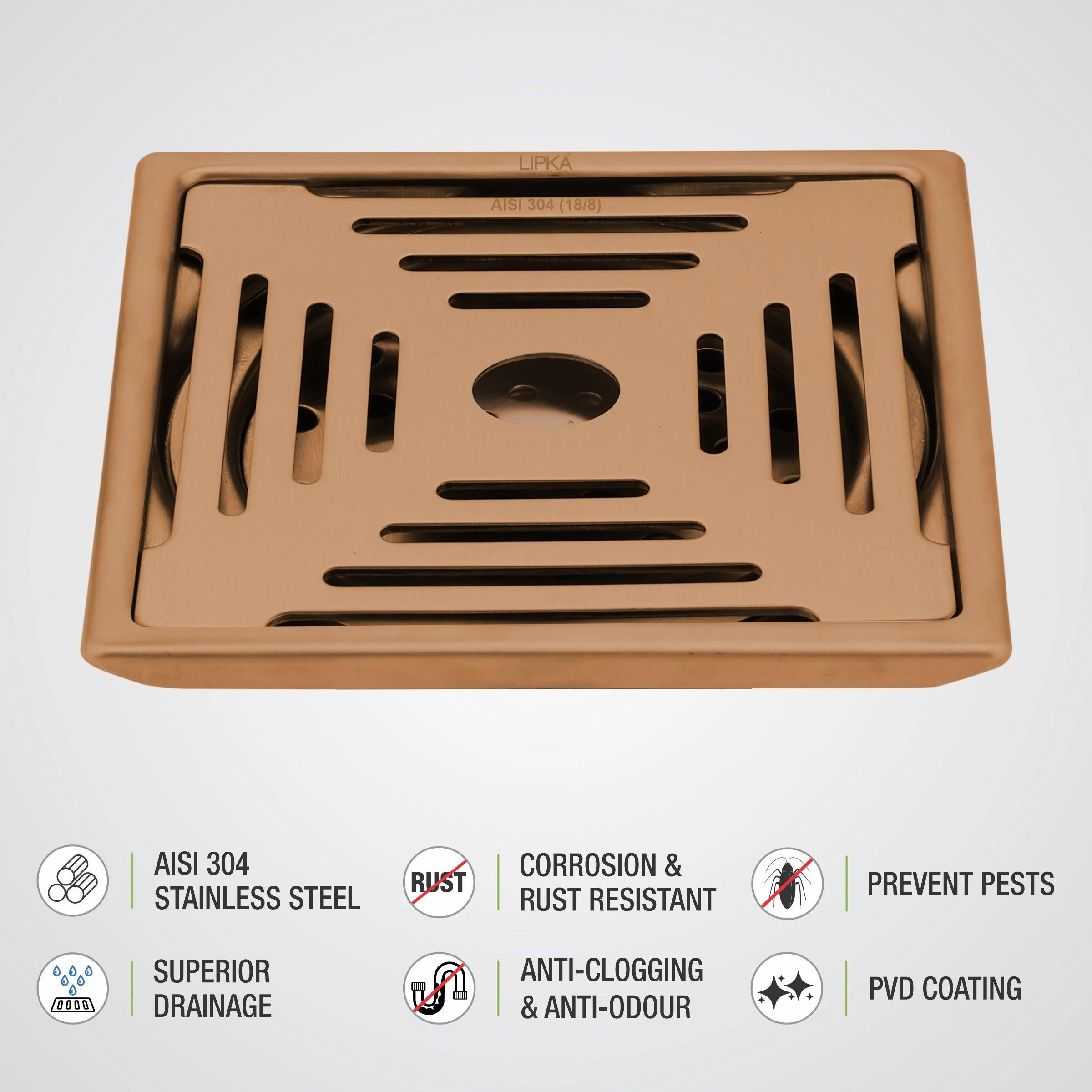Green Exclusive Square Floor Drain in Antique Copper PVD Coating (6 x 6 Inches) with Hole - LIPKA - Image 3