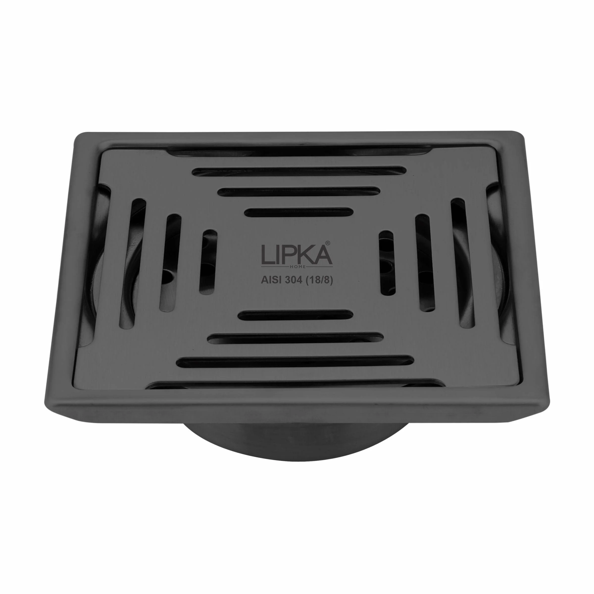 Green Exclusive Square Floor Drain in Black PVD Coating (5 x 5 Inches) with Cockroach Trap - LIPKA