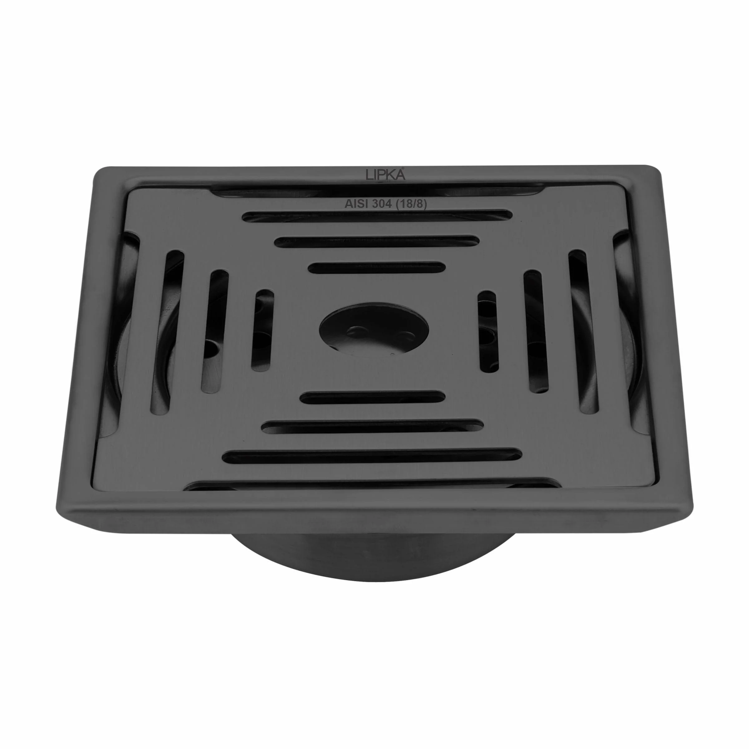 Green Exclusive Square Floor Drain in Black PVD Coating (6 x 6 Inches) with Hole & Cockroach Trap - LIPKA