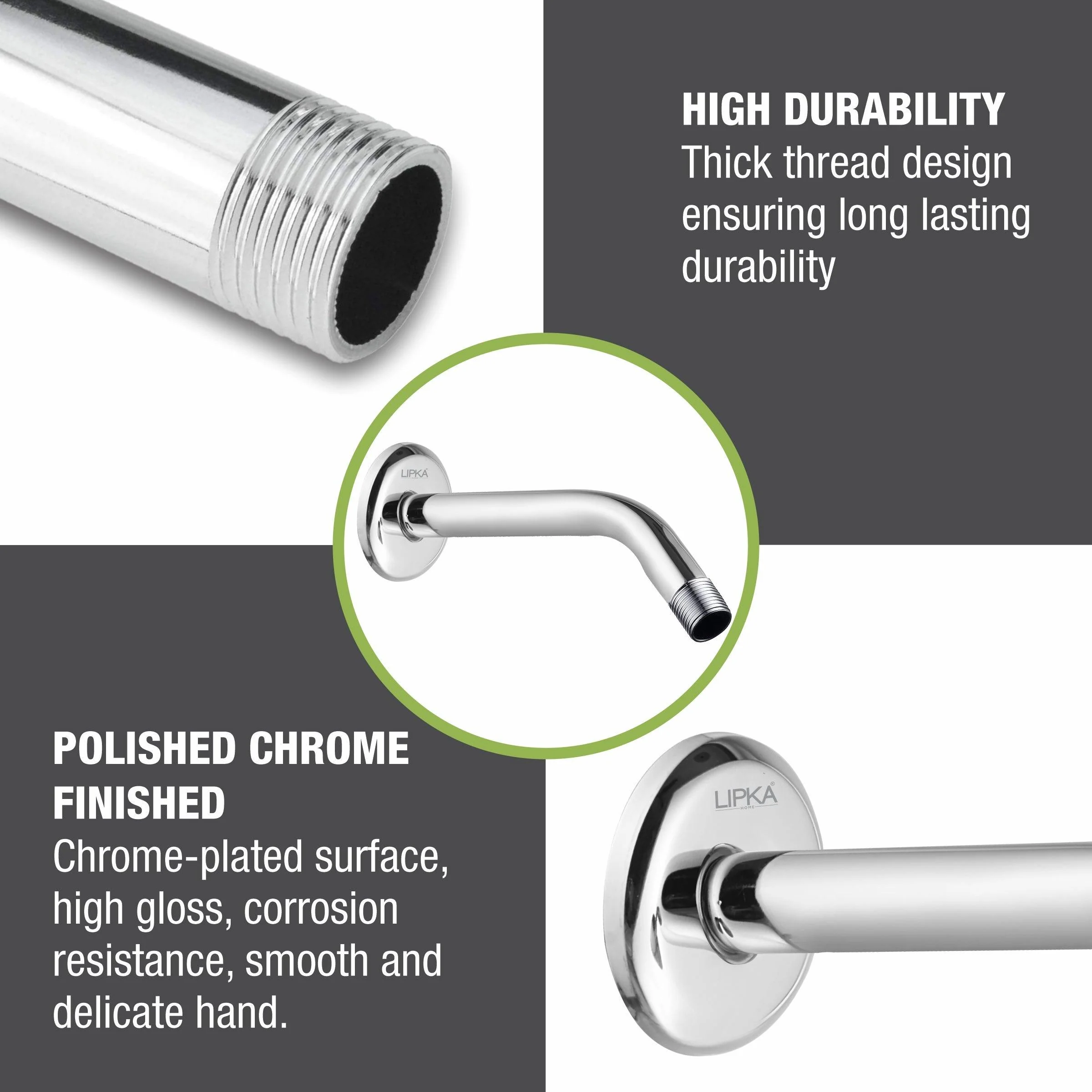 Half Bend Round Shower Arm (18 Inches) - LIPKA - Image 3