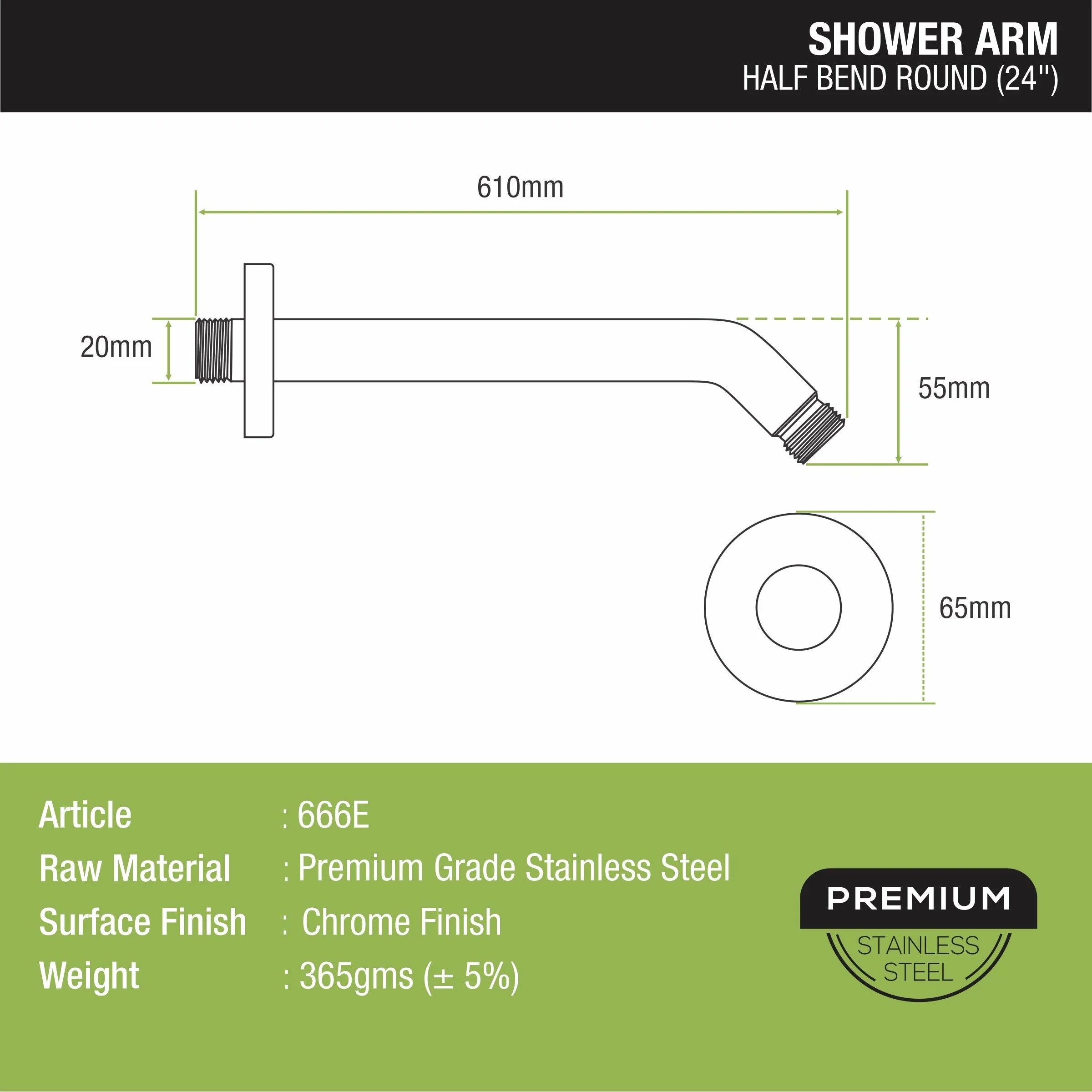 Half Bend Round Shower Arm (24 Inches) - LIPKA - Image 2