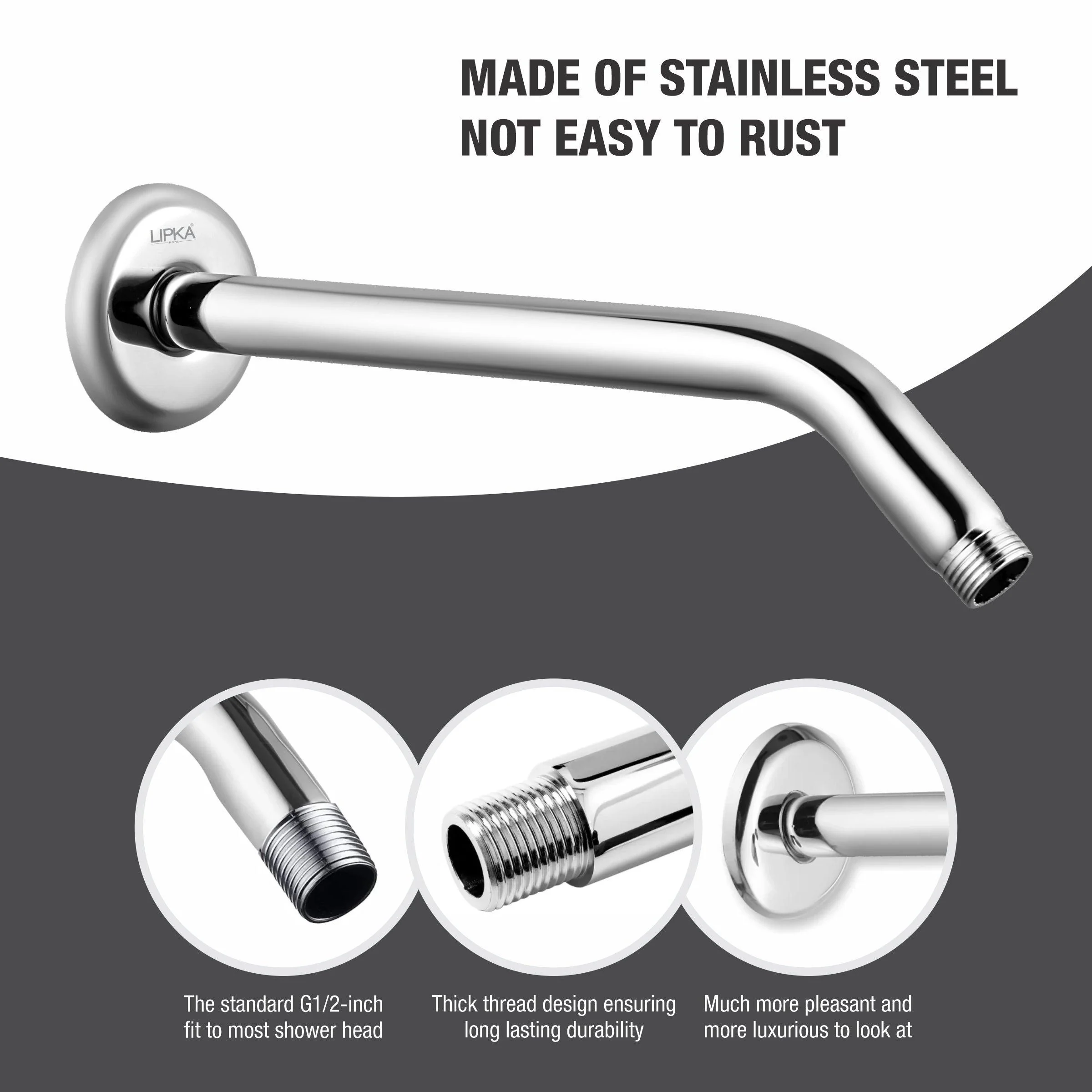 Half Bend Round Shower Arm (24 Inches) - LIPKA - Image 4