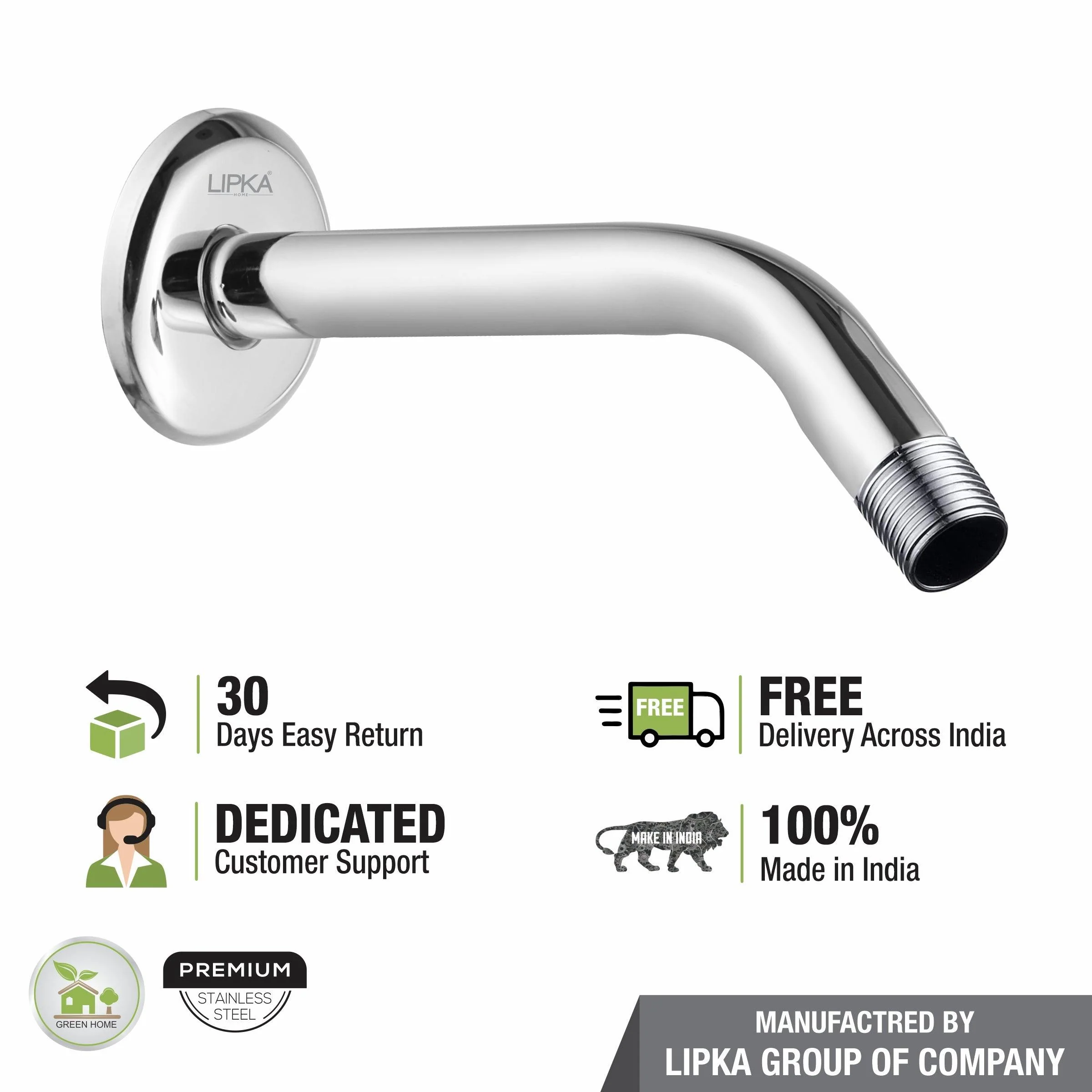 Half Bend Round Shower Arm (9 Inches) - LIPKA - Image 5