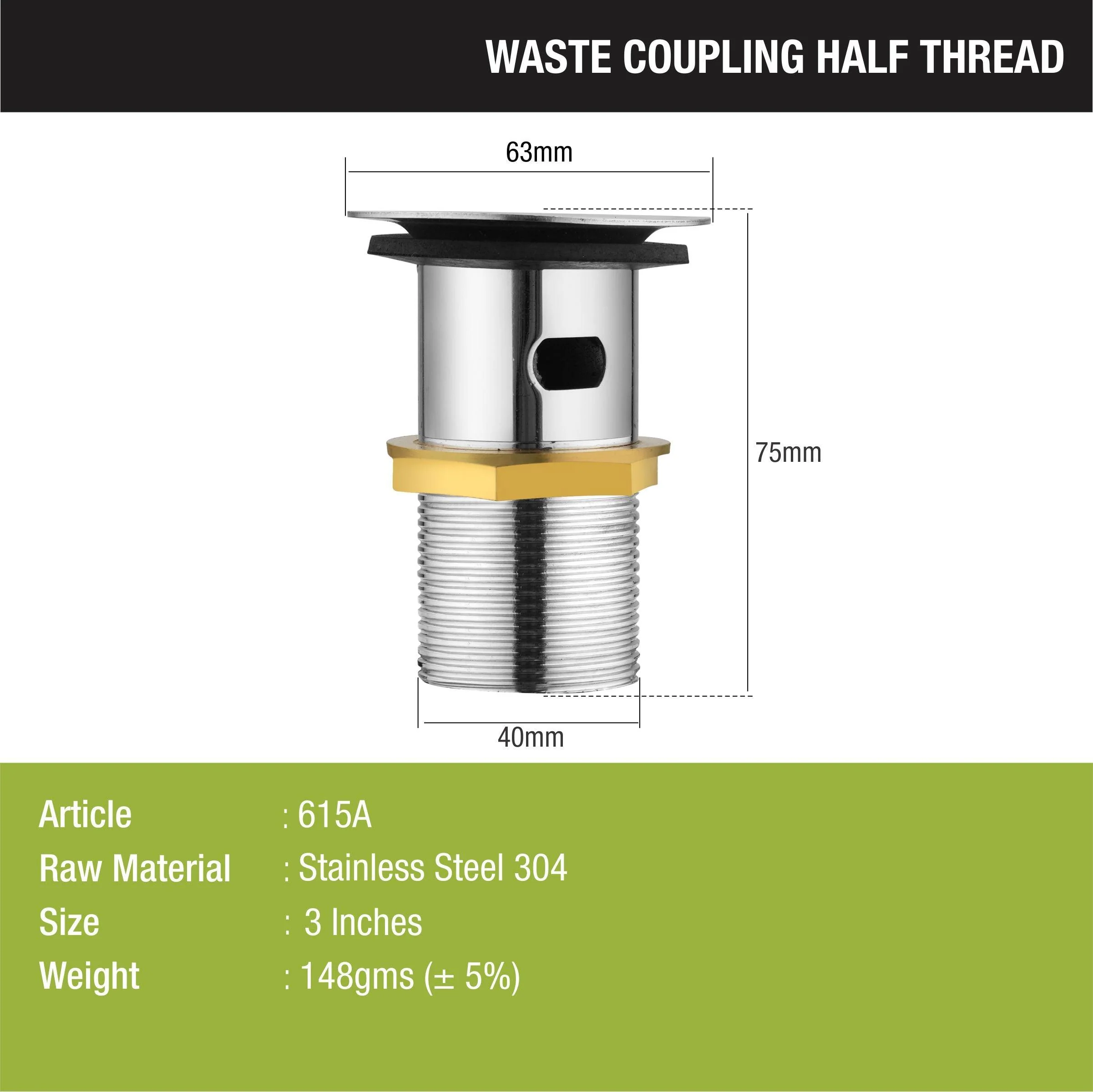 Half Thread Waste Coupling 3” (304-Grade SS) - LIPKA - Image 2