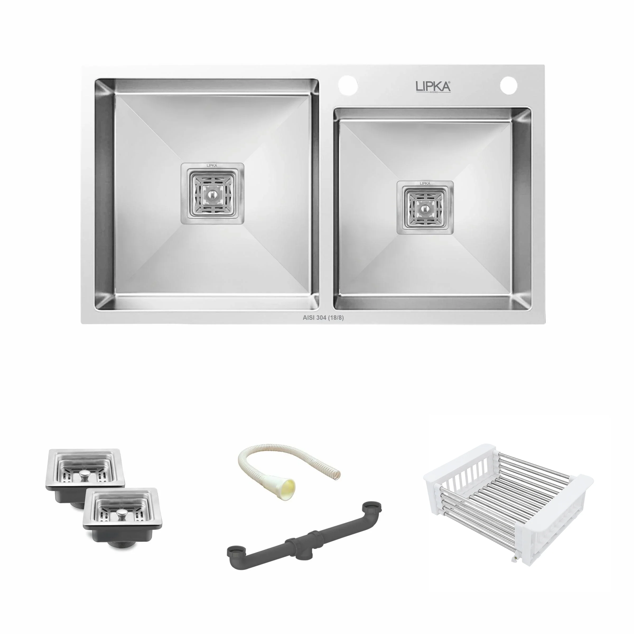Handmade Double Bowl 304-Grade Kitchen Sink with Tap Hole (37 x 18 x 10 Inches) - LIPKA - Image 2