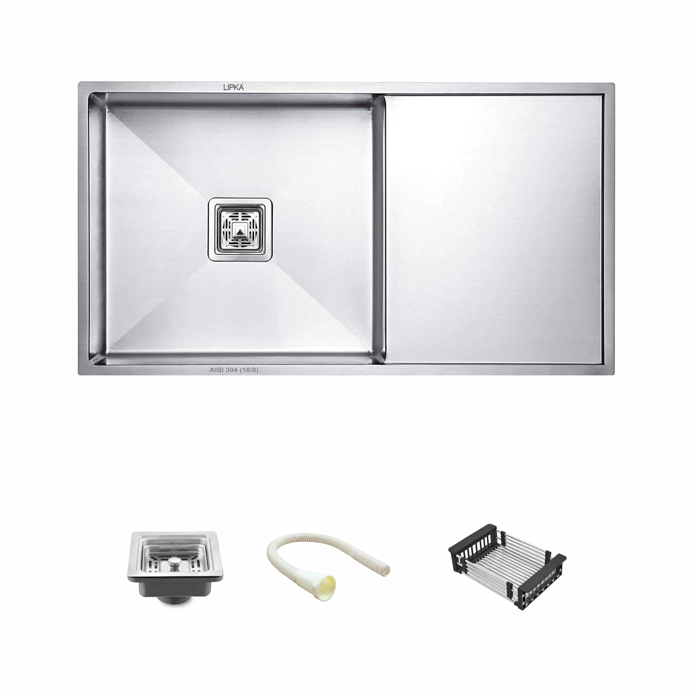 Handmade Single Bowl 304-Grade Kitchen Sink with Drainboard (37 x 18 x 10 Inches) - LIPKA - Image 2