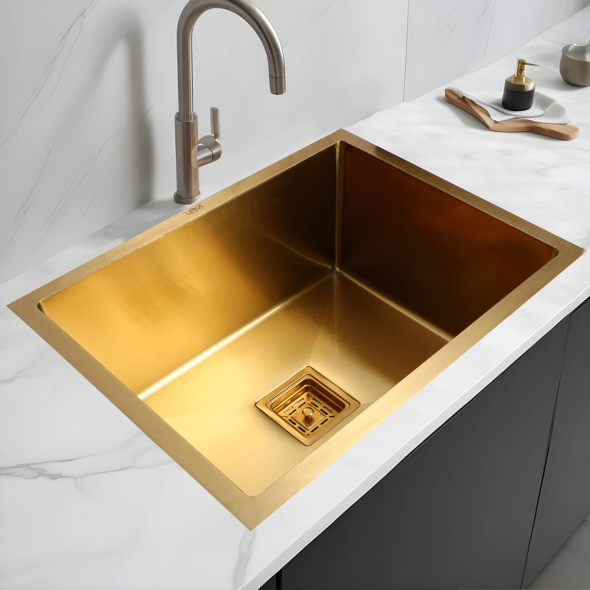 Handmade Yellow Gold PVD Coated Single Bowl Kitchen Sink (24 x 18 x 10 Inches) - LIPKA