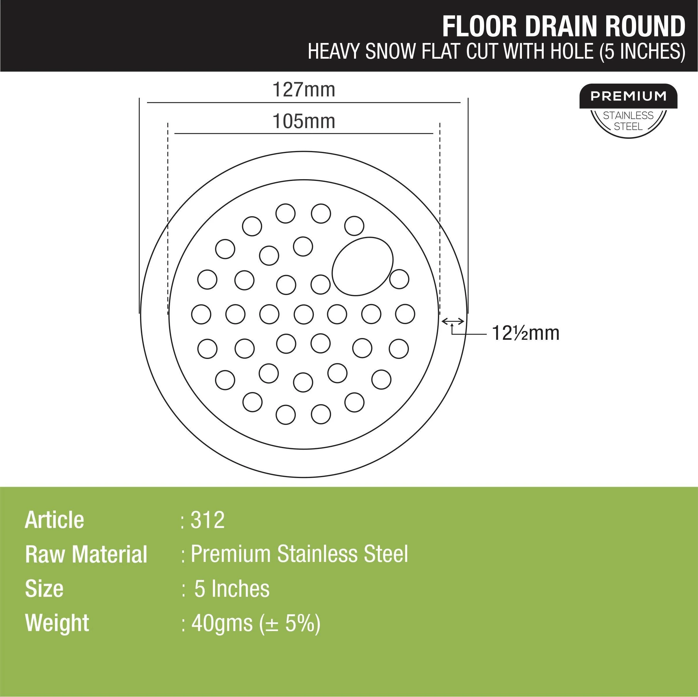 Heavy Snow Round Flat Cut Floor Drain with Hole (5 inches) - LIPKA - Image 2