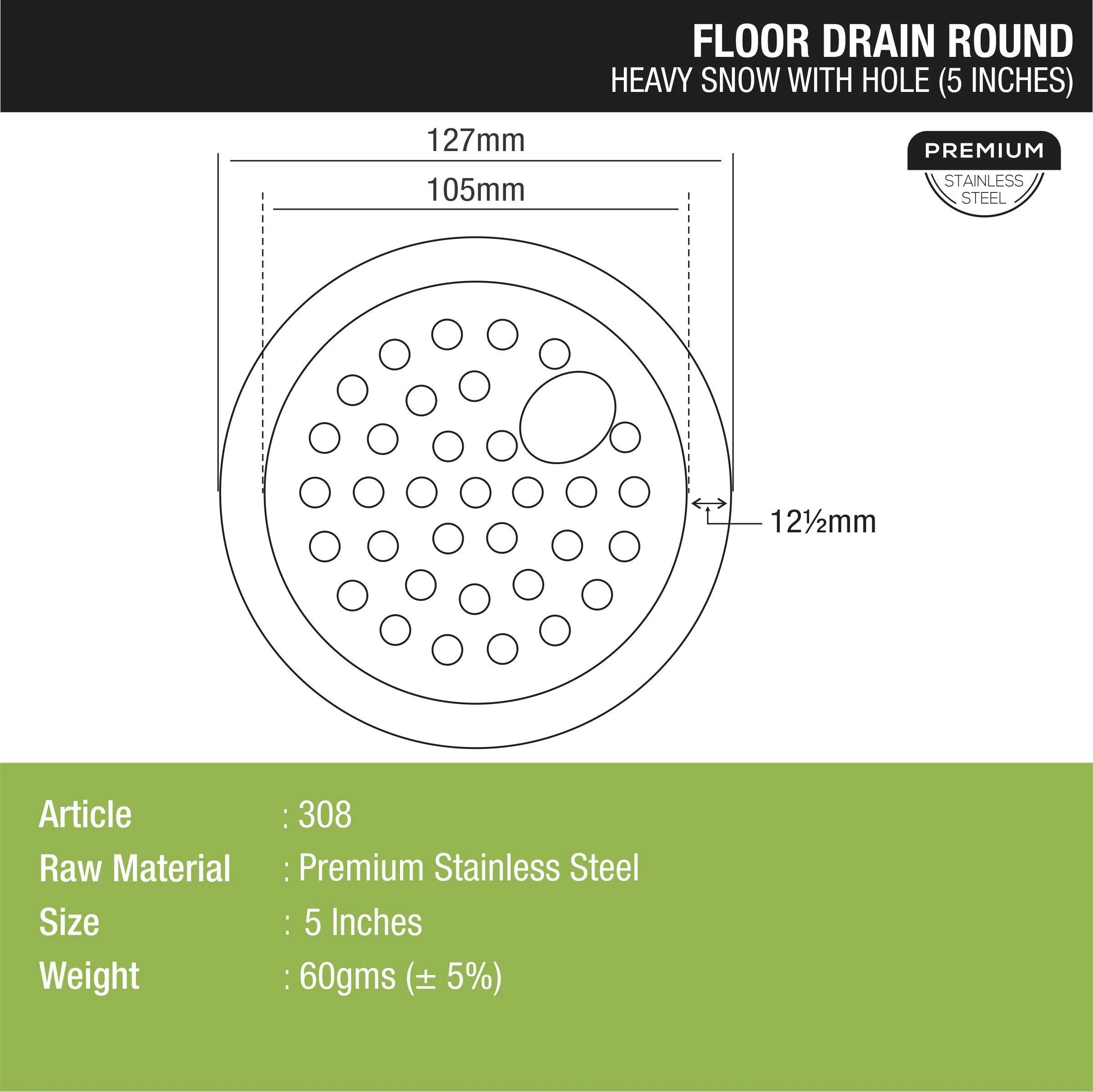 Heavy Snow Round Floor Drain with Hole (5 inches) - LIPKA - Image 2
