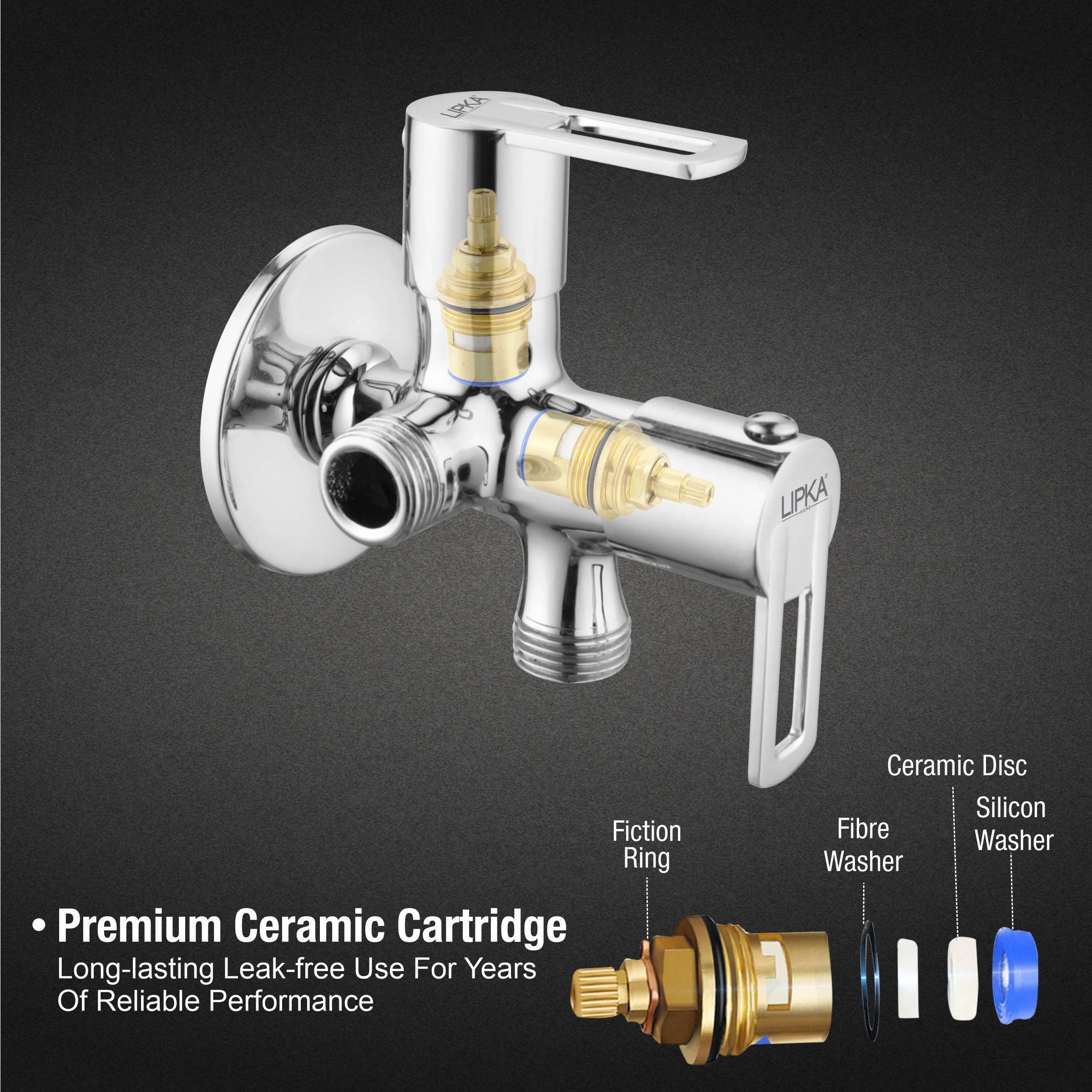 Kube Angle Valve Two Way Double Handle Brass Faucet - LIPKA - Image 3