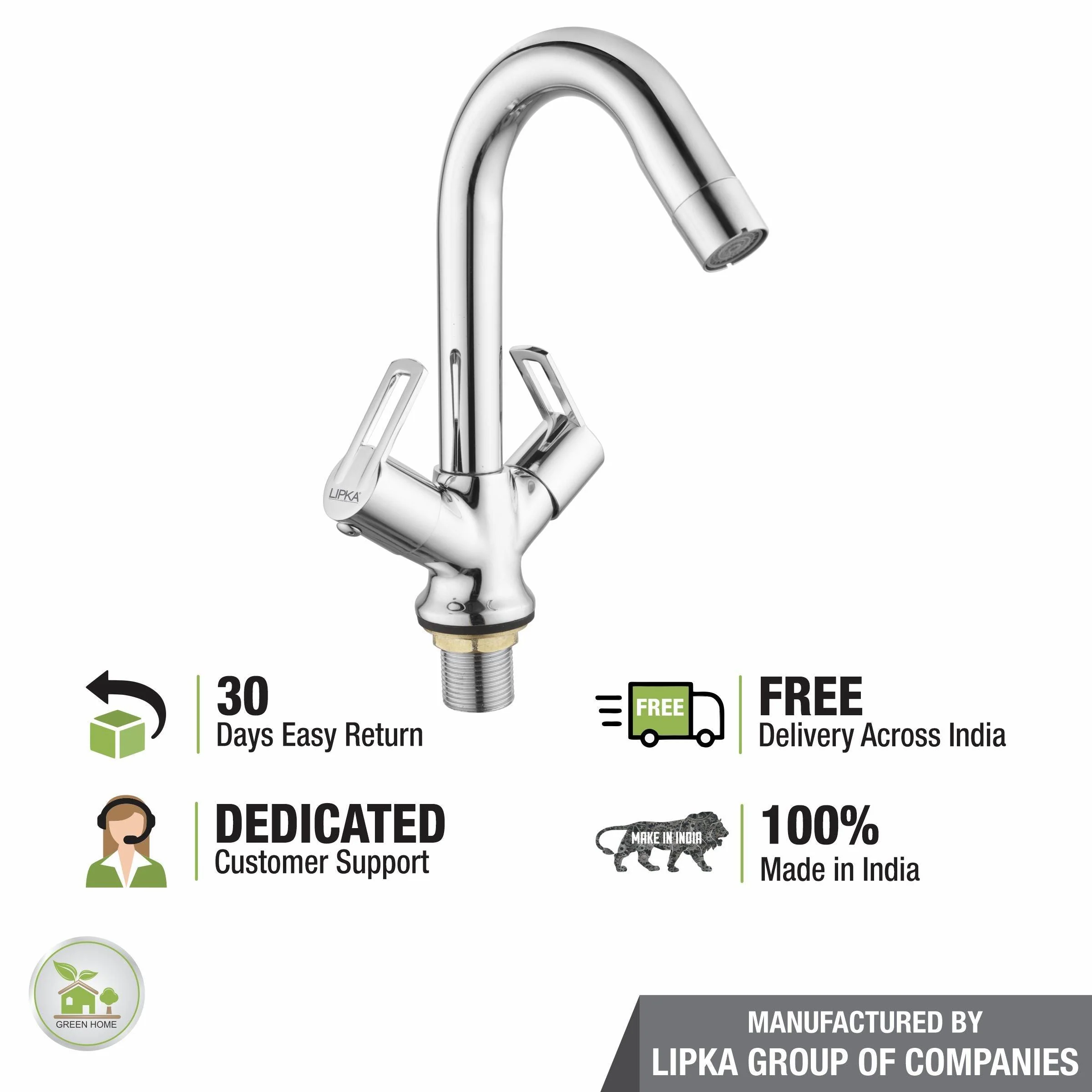 Kube Centre Hole Basin Mixer Brass Faucet with Swivel Spout - LIPKA - Image 6