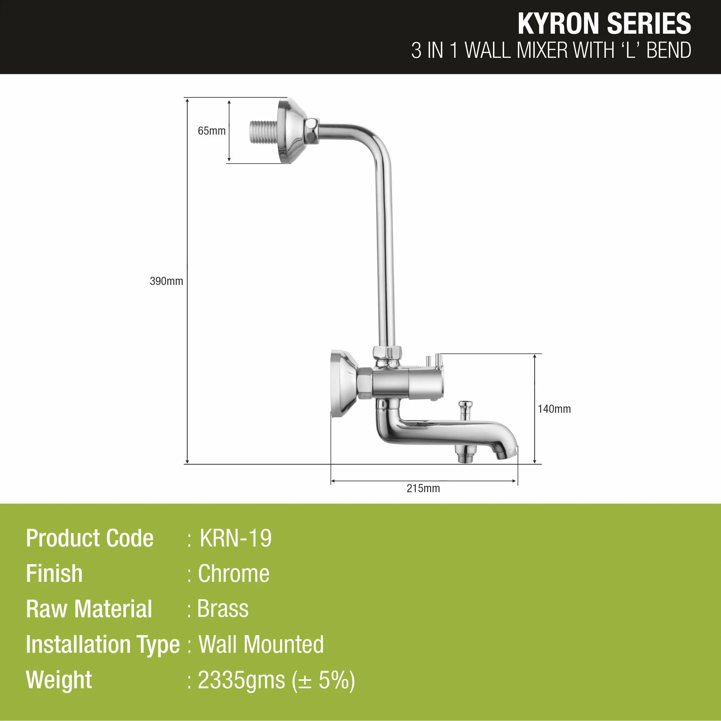 Kyron 3 in 1 Wall Mixer Brass Faucet with L Bend - LIPKA - Image 2