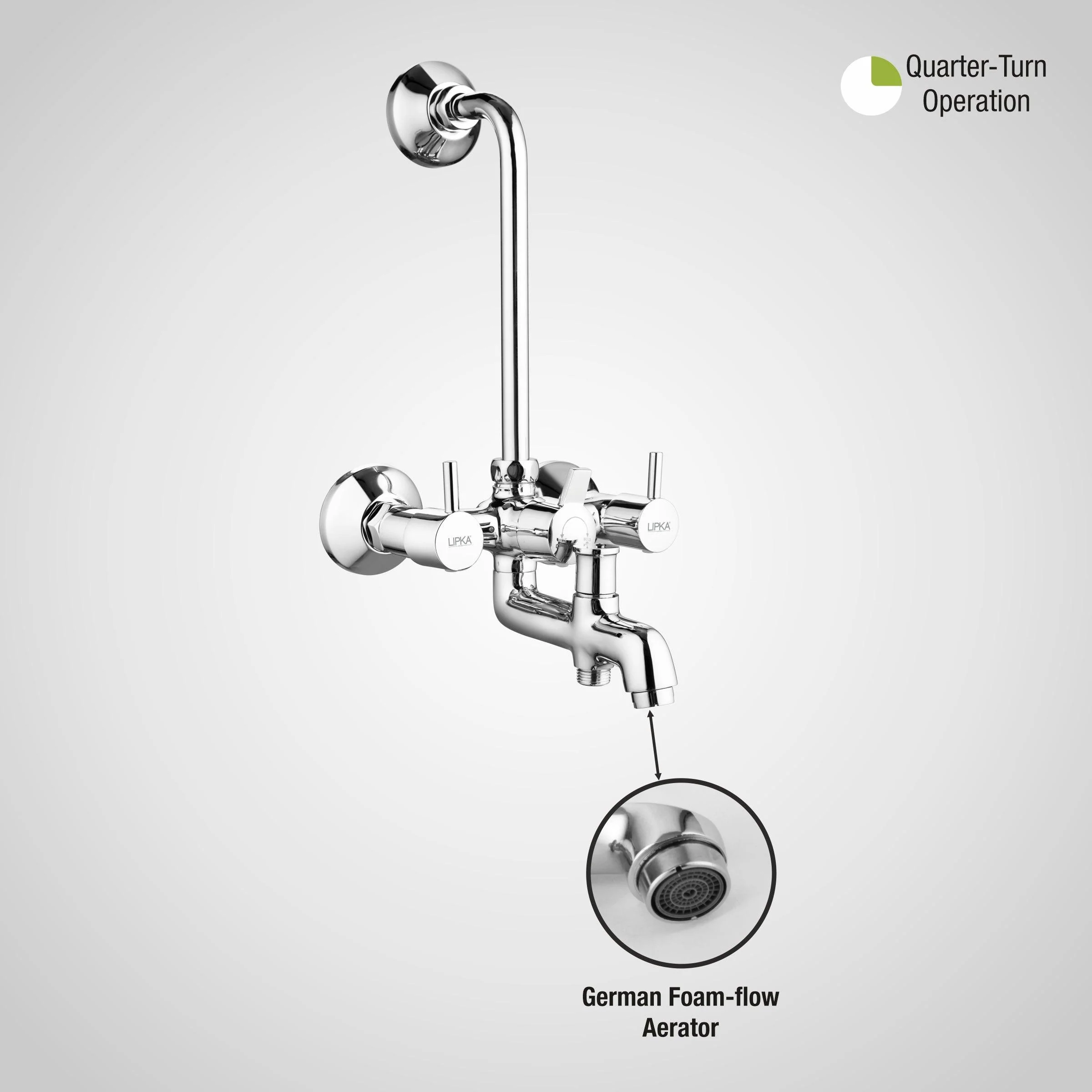 Kyron 3 in 1 Wall Mixer Brass Faucet with L Bend - LIPKA - Image 4