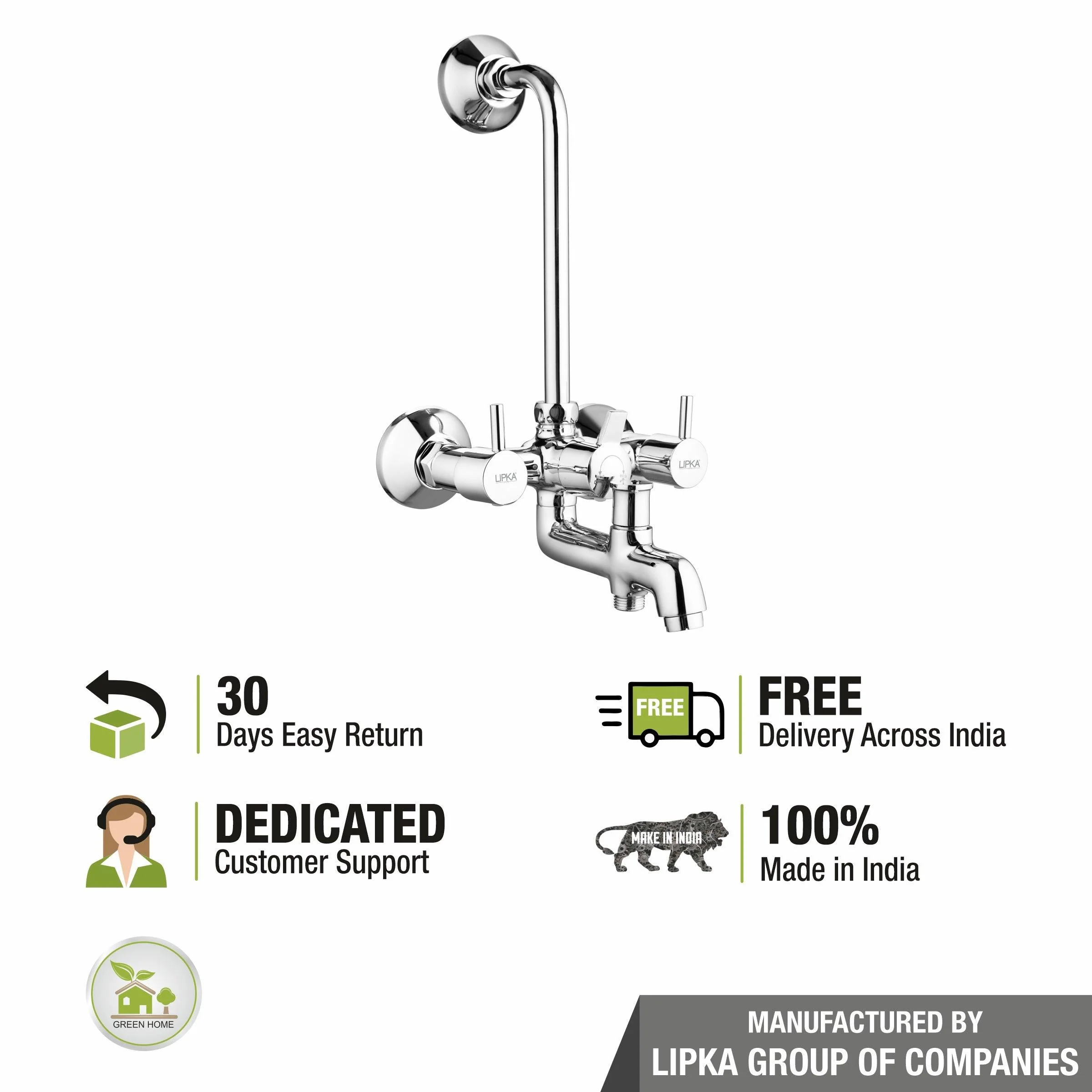 Kyron 3 in 1 Wall Mixer Brass Faucet with L Bend - LIPKA - Image 6