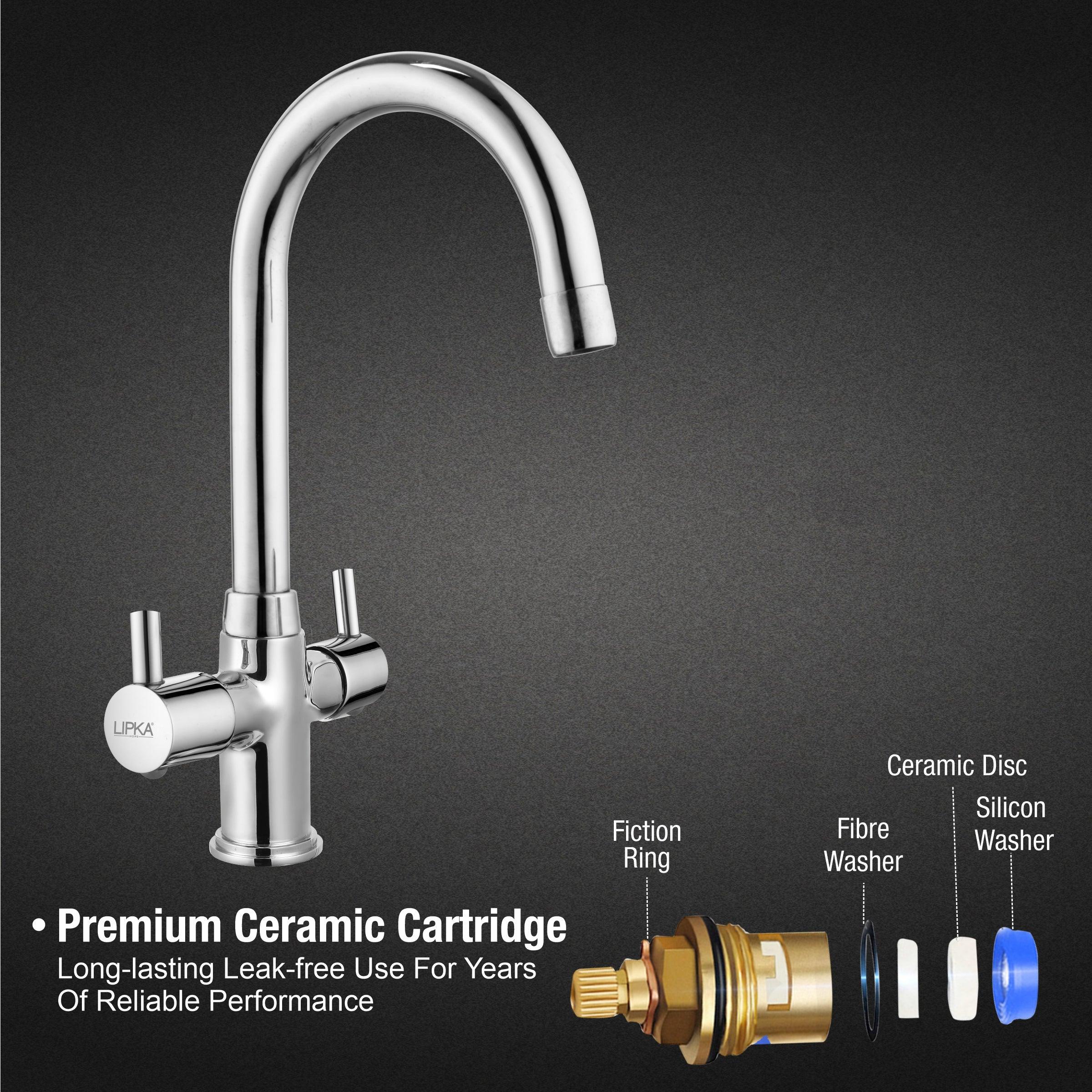Kyron Centre Hole Basin Mixer Brass Faucet with Round Swivel Spout (15 Inches) - LIPKA - Image 3