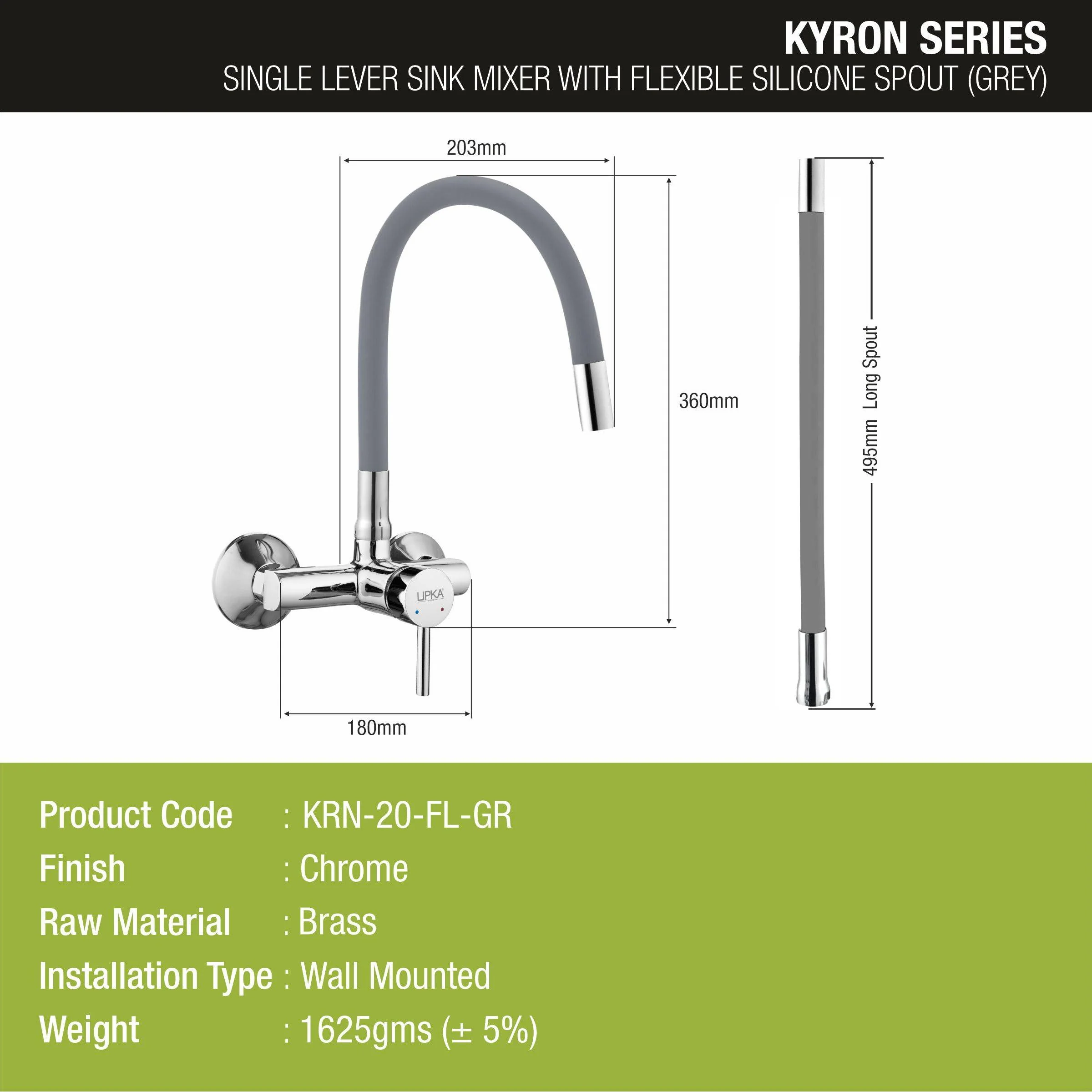 Kyron Single Lever Sink Mixer with Grey Flexible Silicone Spout (20 Inches) - LIPKA - Image 2
