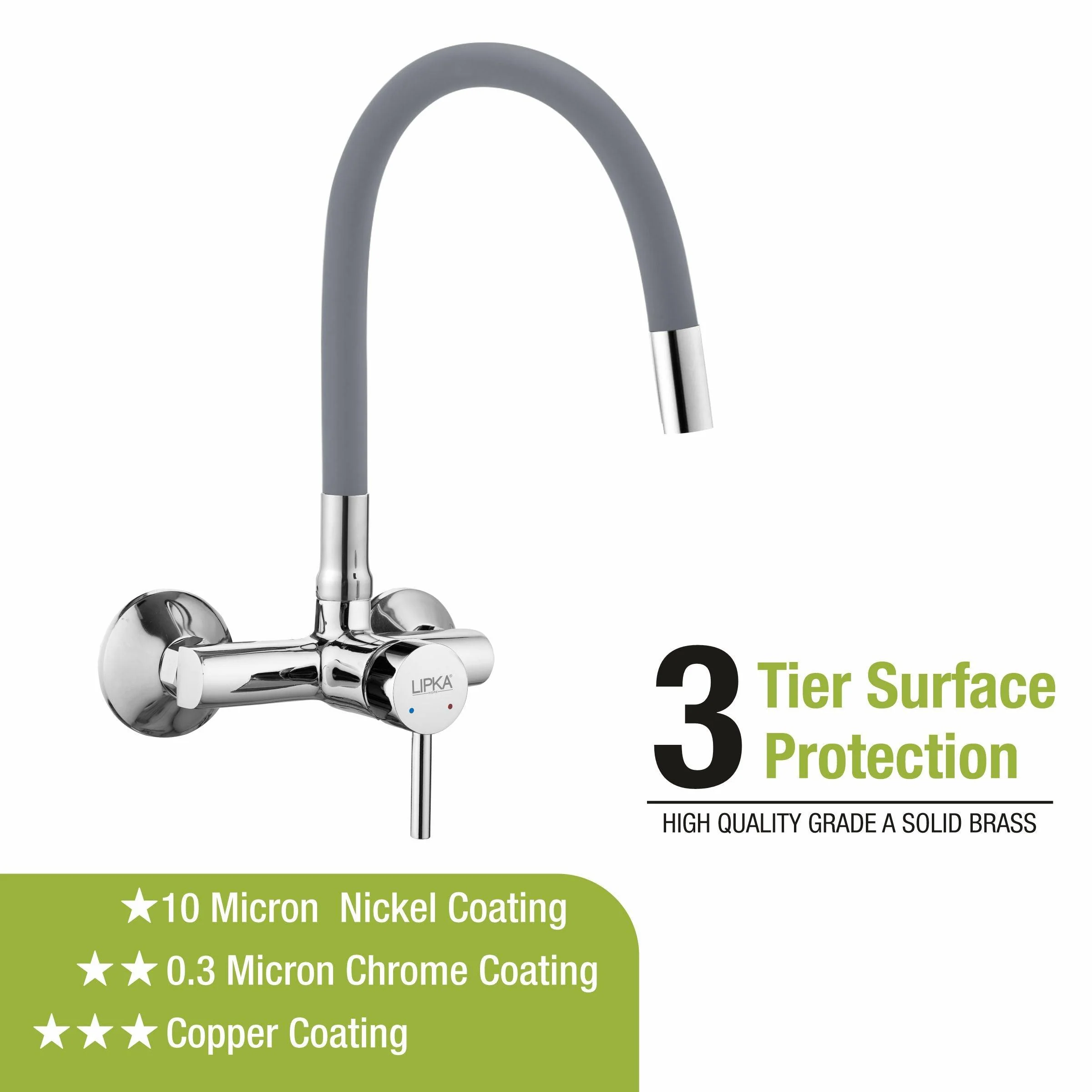 Kyron Single Lever Sink Mixer with Grey Flexible Silicone Spout (20 Inches) - LIPKA - Image 4