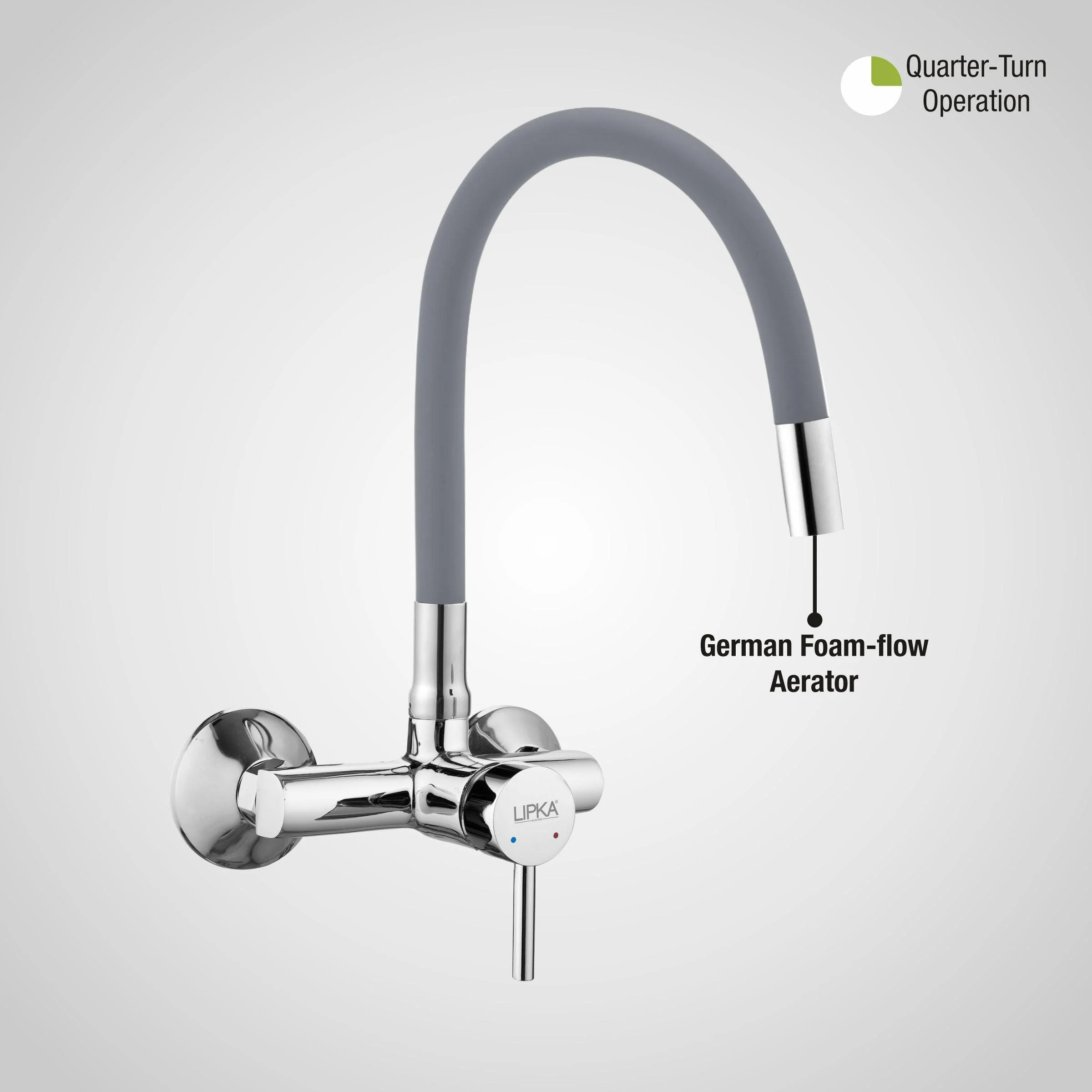 Kyron Single Lever Sink Mixer with Grey Flexible Silicone Spout (20 Inches) - LIPKA - Image 5