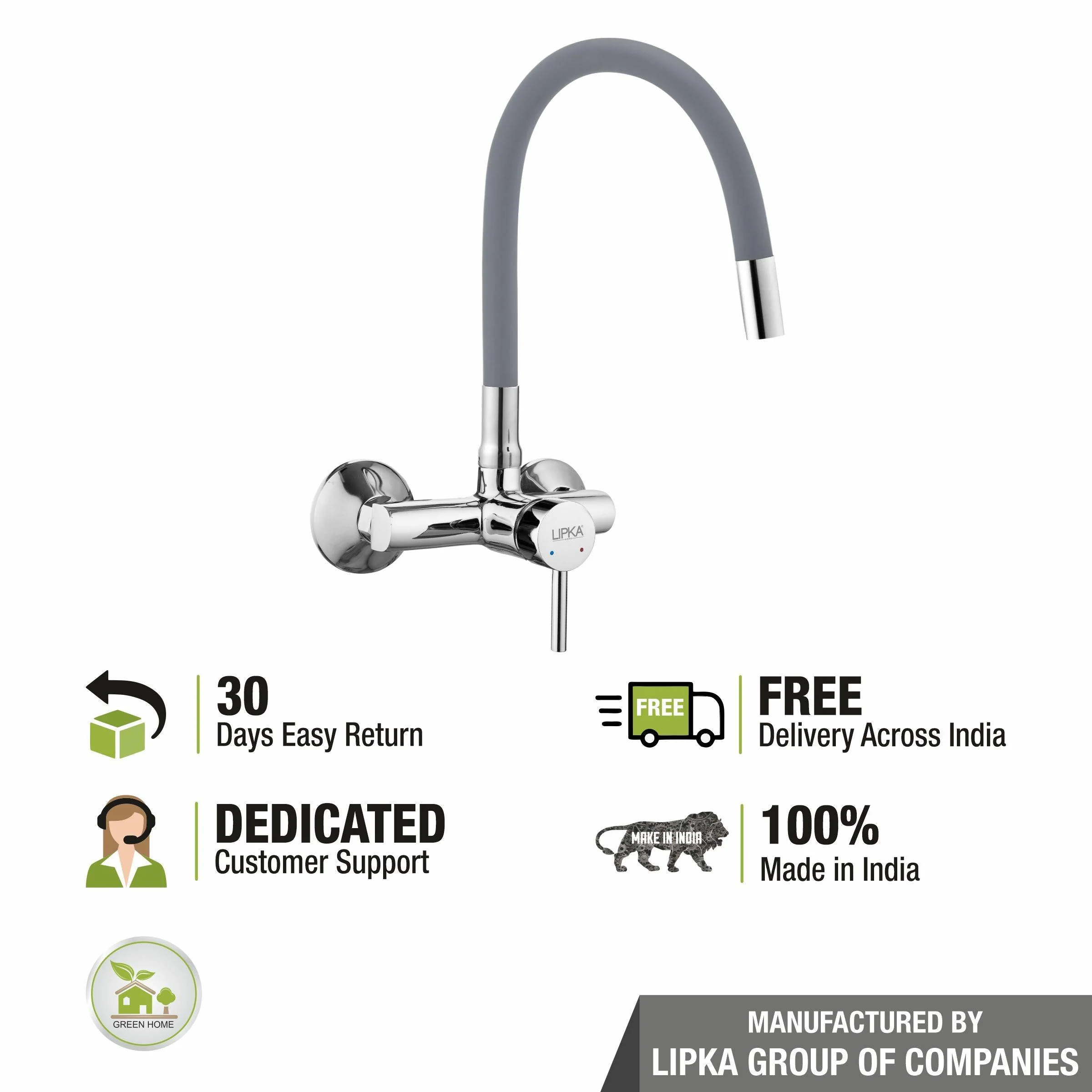 Kyron Single Lever Sink Mixer with Grey Flexible Silicone Spout (20 Inches) - LIPKA - Image 6