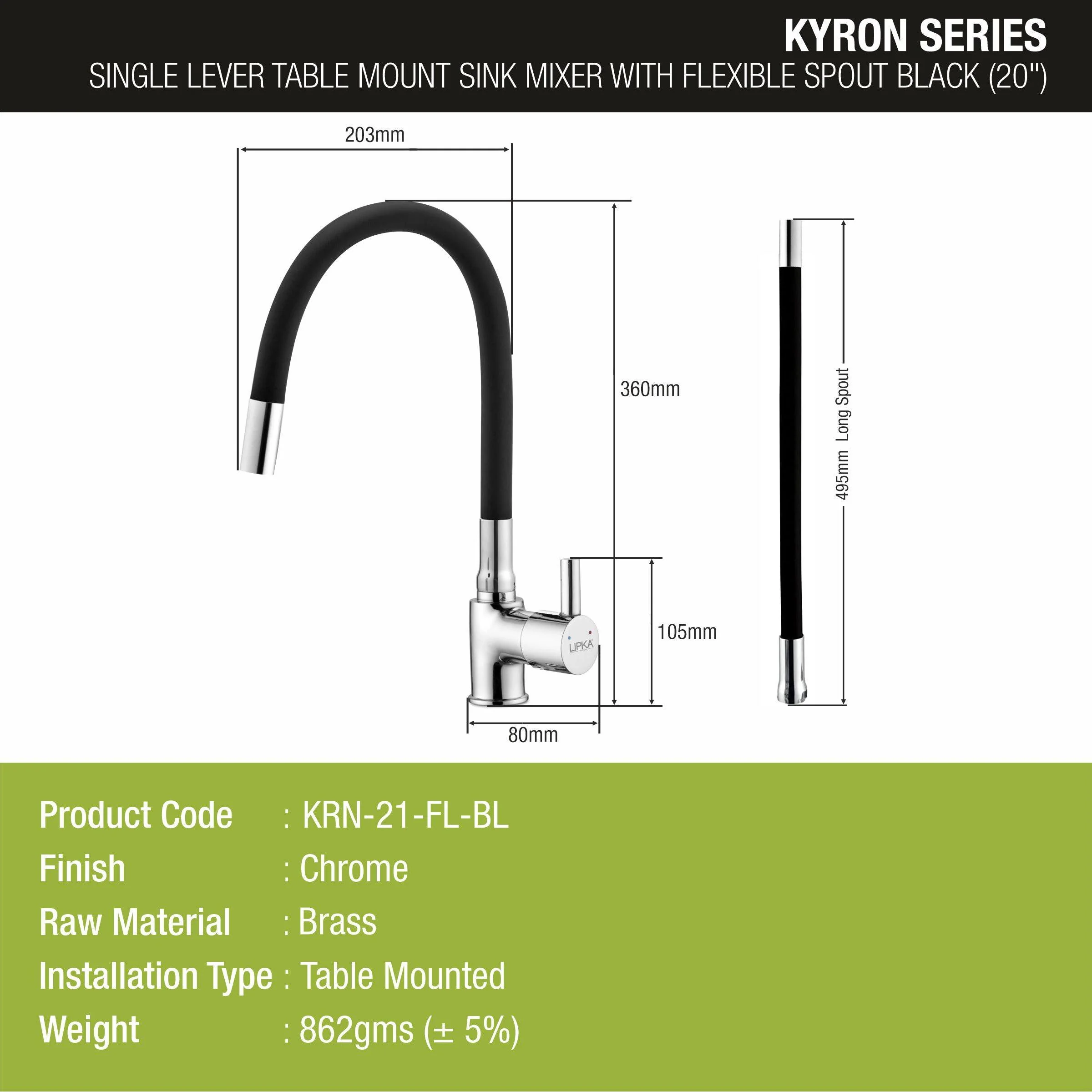 Kyron Single Lever Table Mount Sink Mixer Brass Faucet with Flexible Silicone Spout (Black) - LIPKA - Image 2