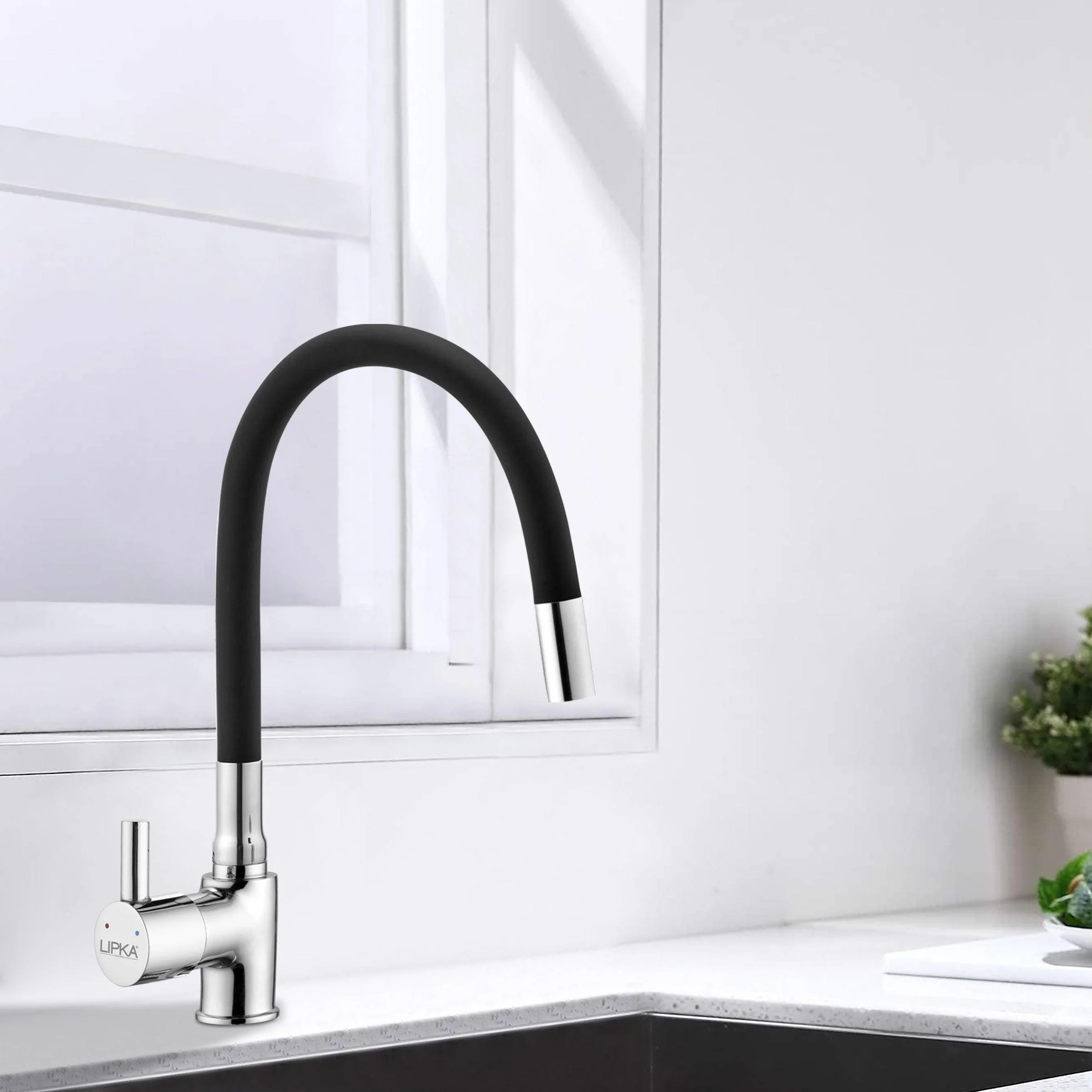 Kyron Single Lever Table Mount Sink Mixer Brass Faucet with Flexible Silicone Spout (Black) - LIPKA - Image 5