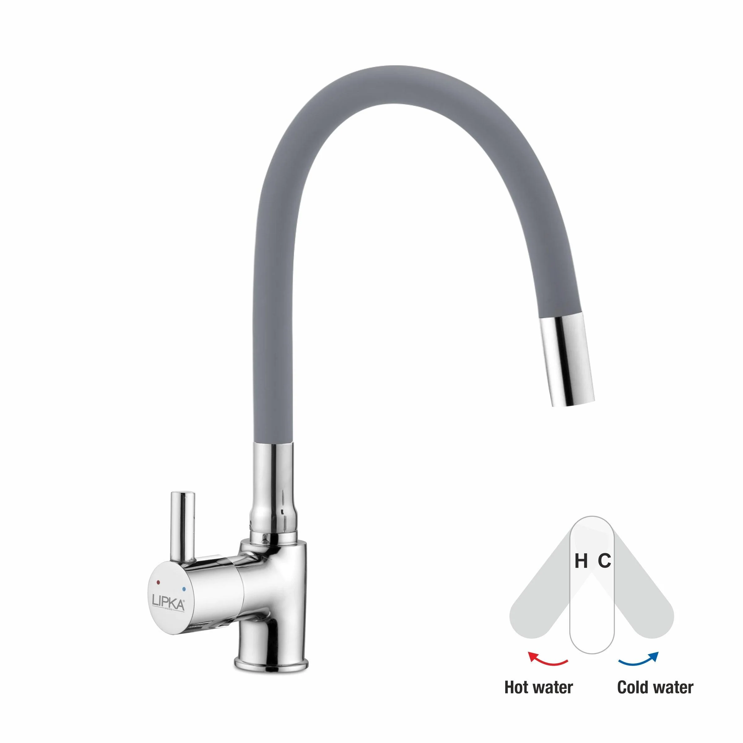 Kyron Single Lever Table Mount Sink Mixer Brass Faucet with Flexible Silicone Spout (Grey) - LIPKA