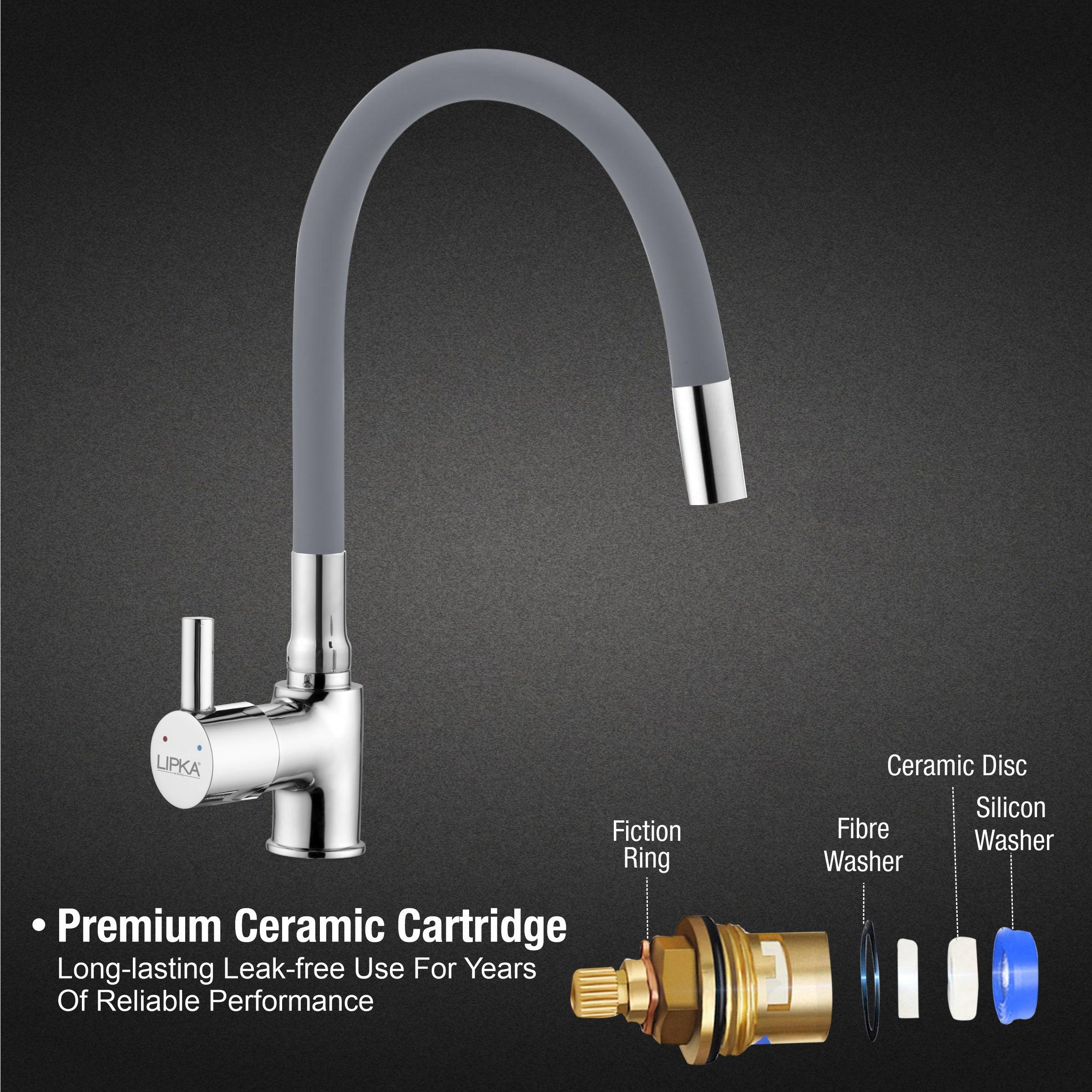 Kyron Single Lever Table Mount Sink Mixer Brass Faucet with Flexible Silicone Spout (Grey) - LIPKA - Image 3