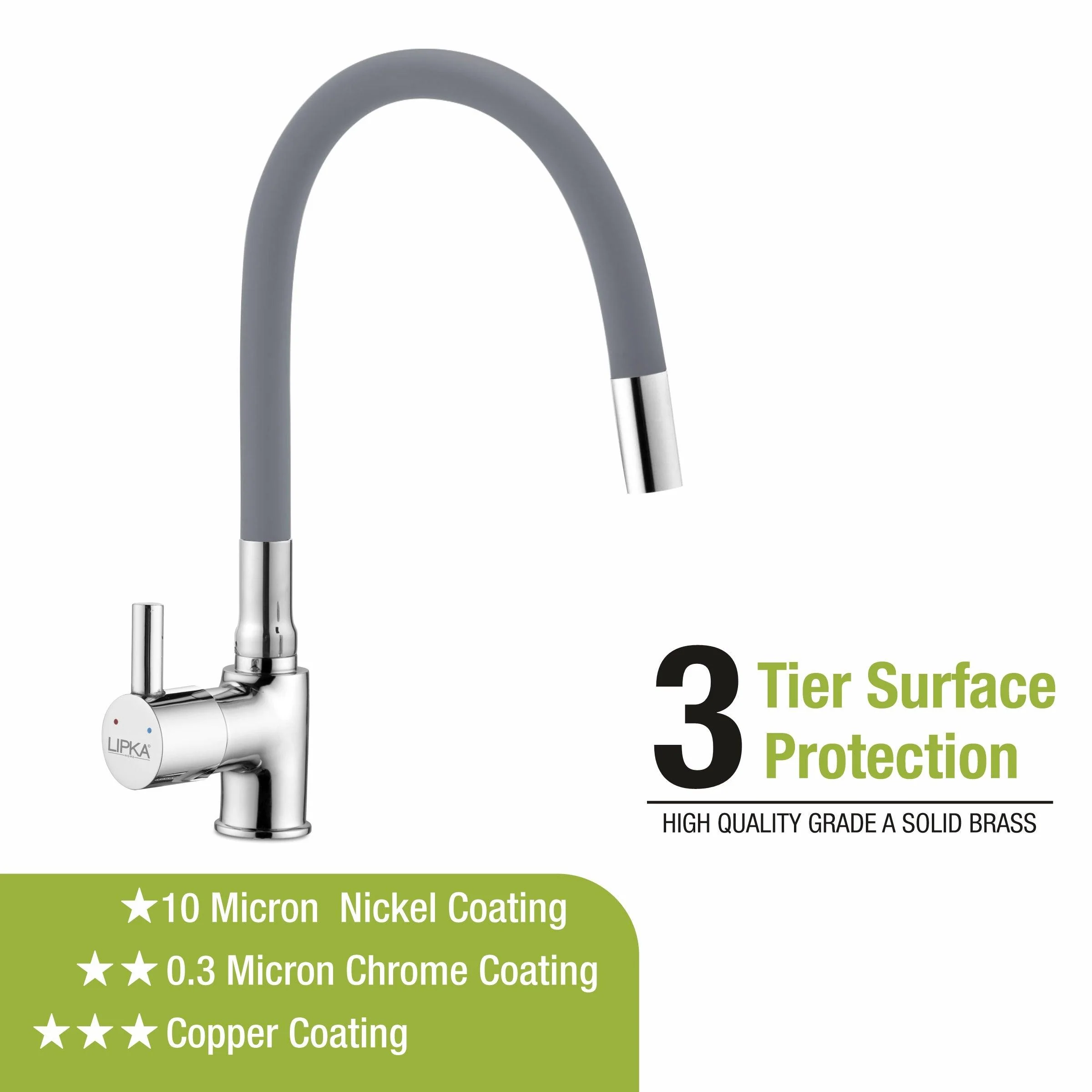 Kyron Single Lever Table Mount Sink Mixer Brass Faucet with Flexible Silicone Spout (Grey) - LIPKA - Image 4