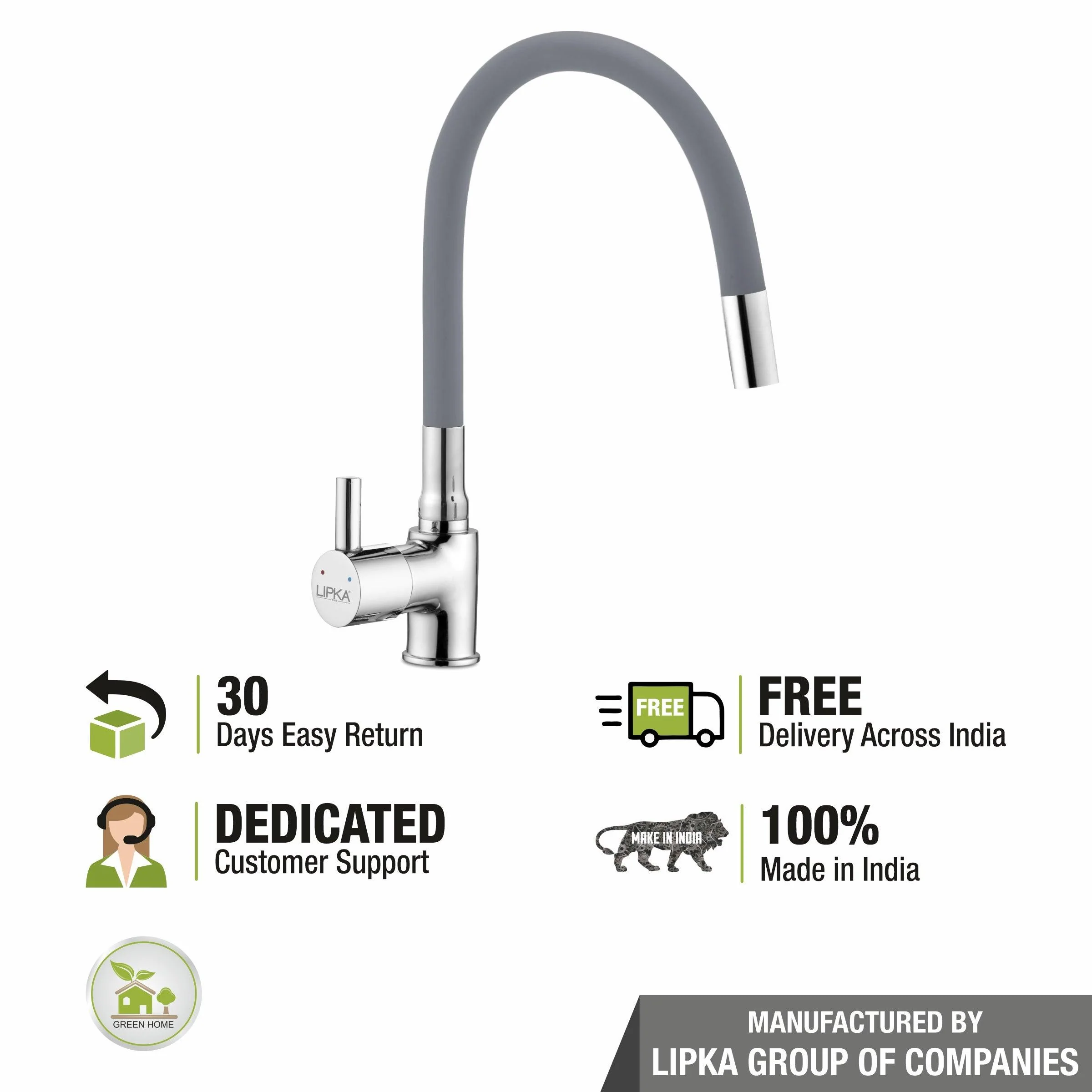 Kyron Single Lever Table Mount Sink Mixer Brass Faucet with Flexible Silicone Spout (Grey) - LIPKA - Image 5
