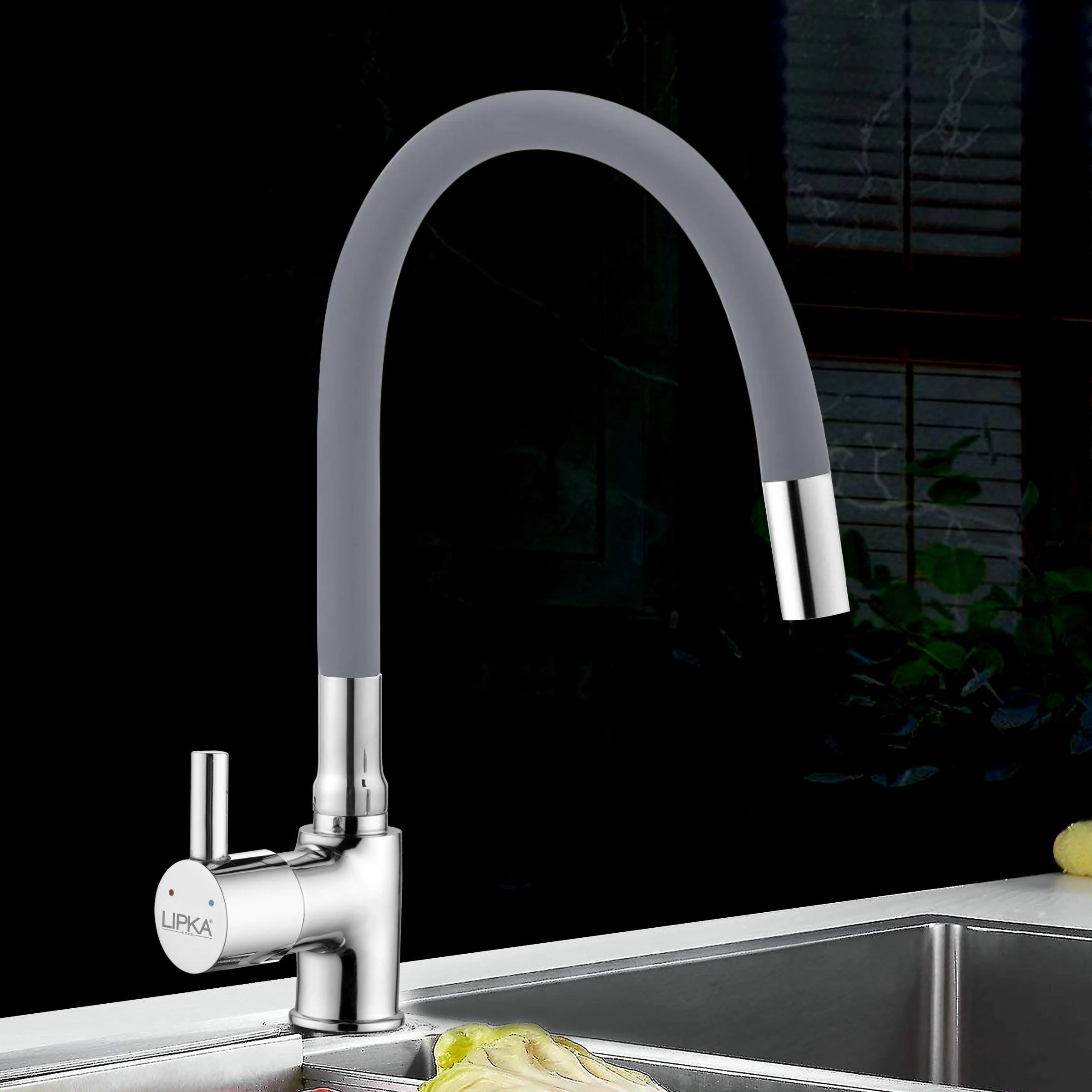 Kyron Single Lever Table Mount Sink Mixer Brass Faucet with Flexible Silicone Spout (Grey) - LIPKA - Image 6