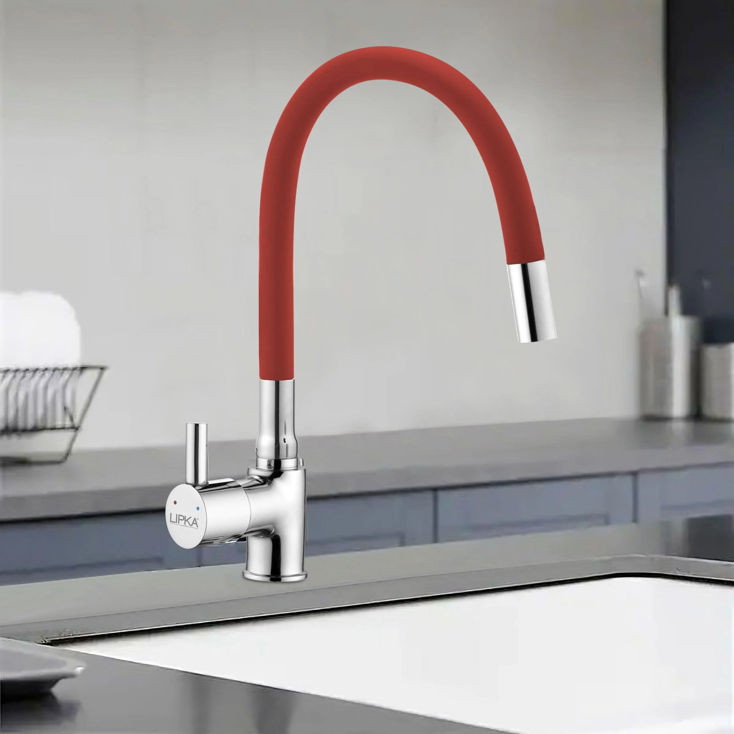 Kyron Single Lever Table Mount Sink Mixer Brass Faucet with Flexible Silicone Spout (Red) - LIPKA - Image 5