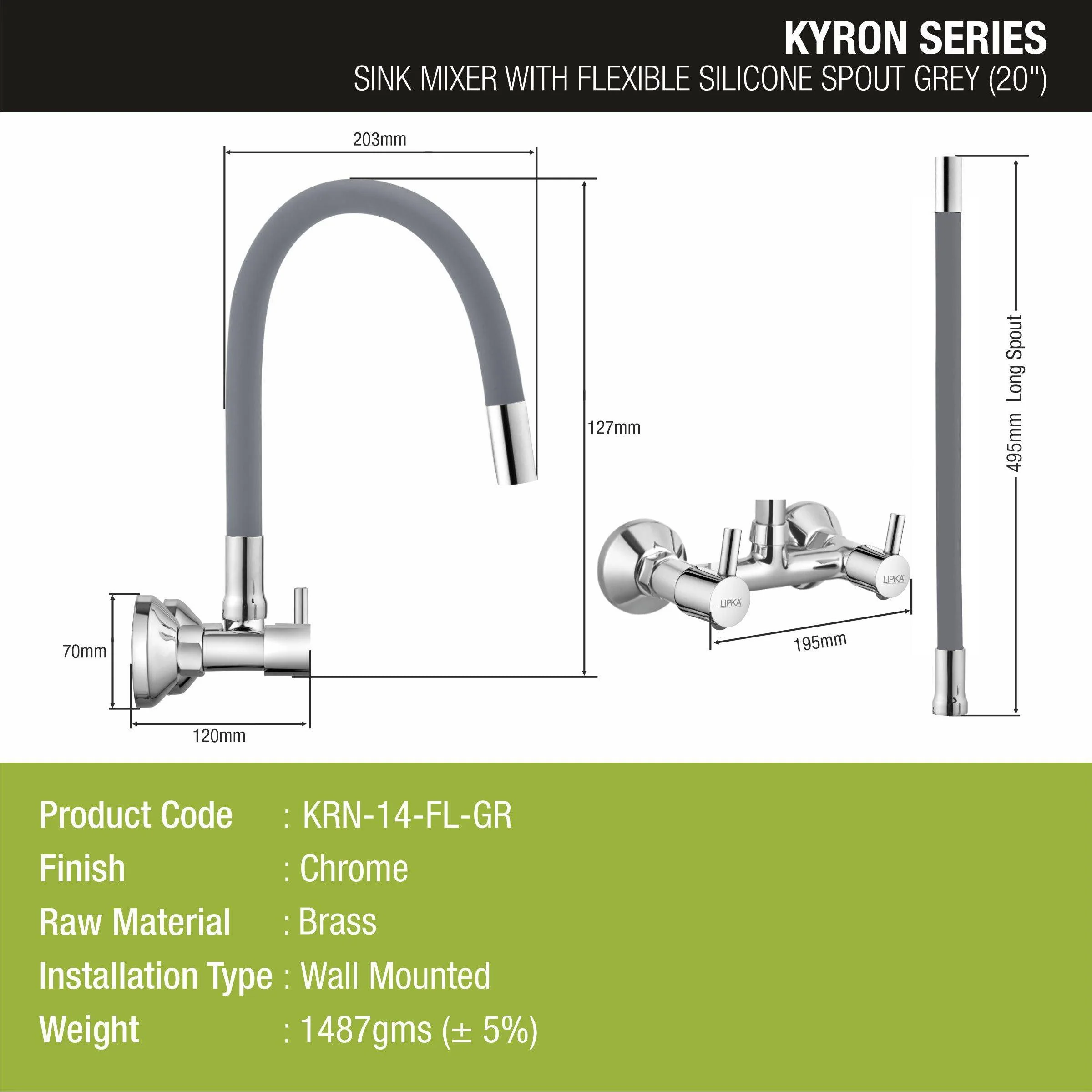 Kyron Sink Mixer Brass Faucet with Flexible Silicone Spout (Grey) - LIPKA - Image 2