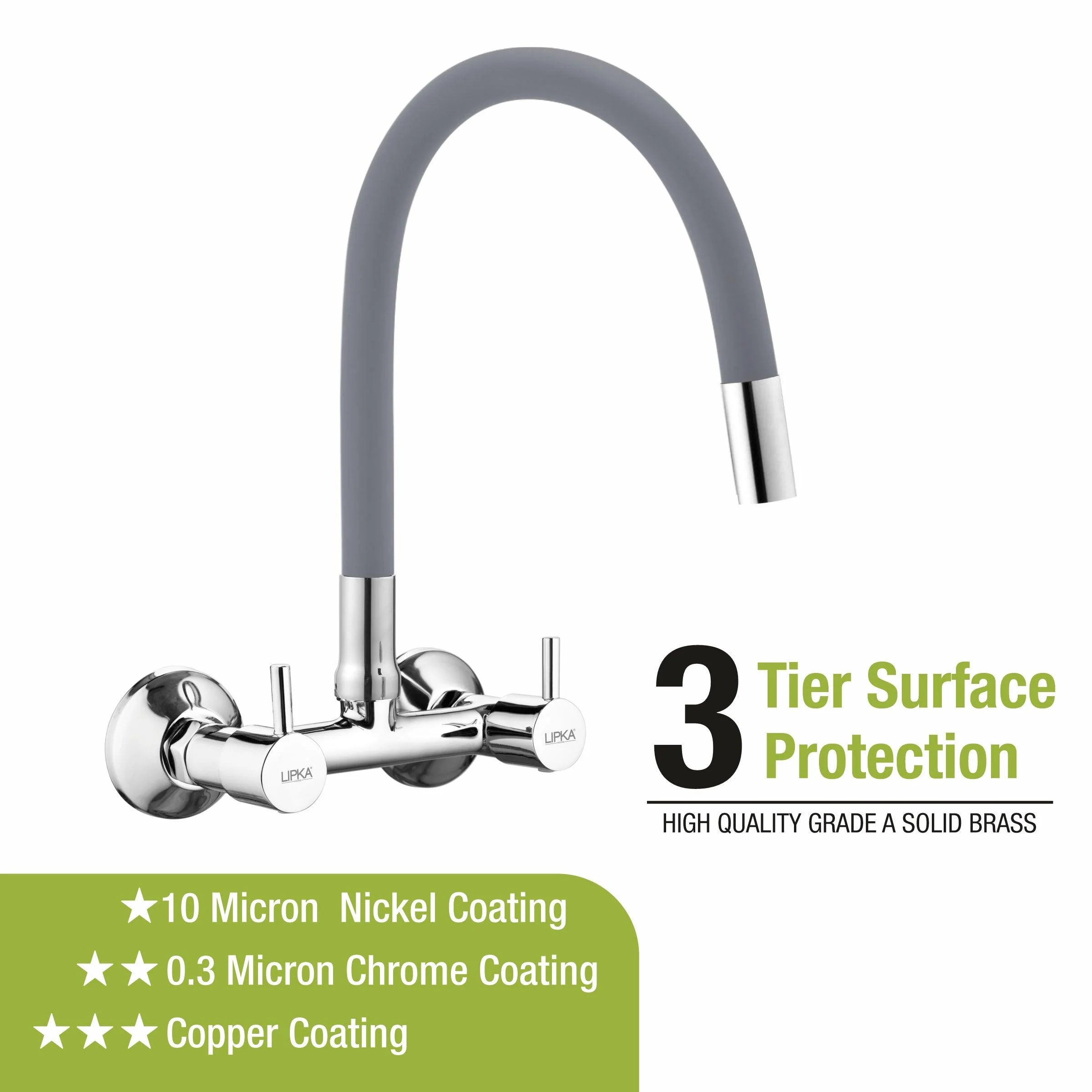 Kyron Sink Mixer Brass Faucet with Flexible Silicone Spout (Grey) - LIPKA - Image 4