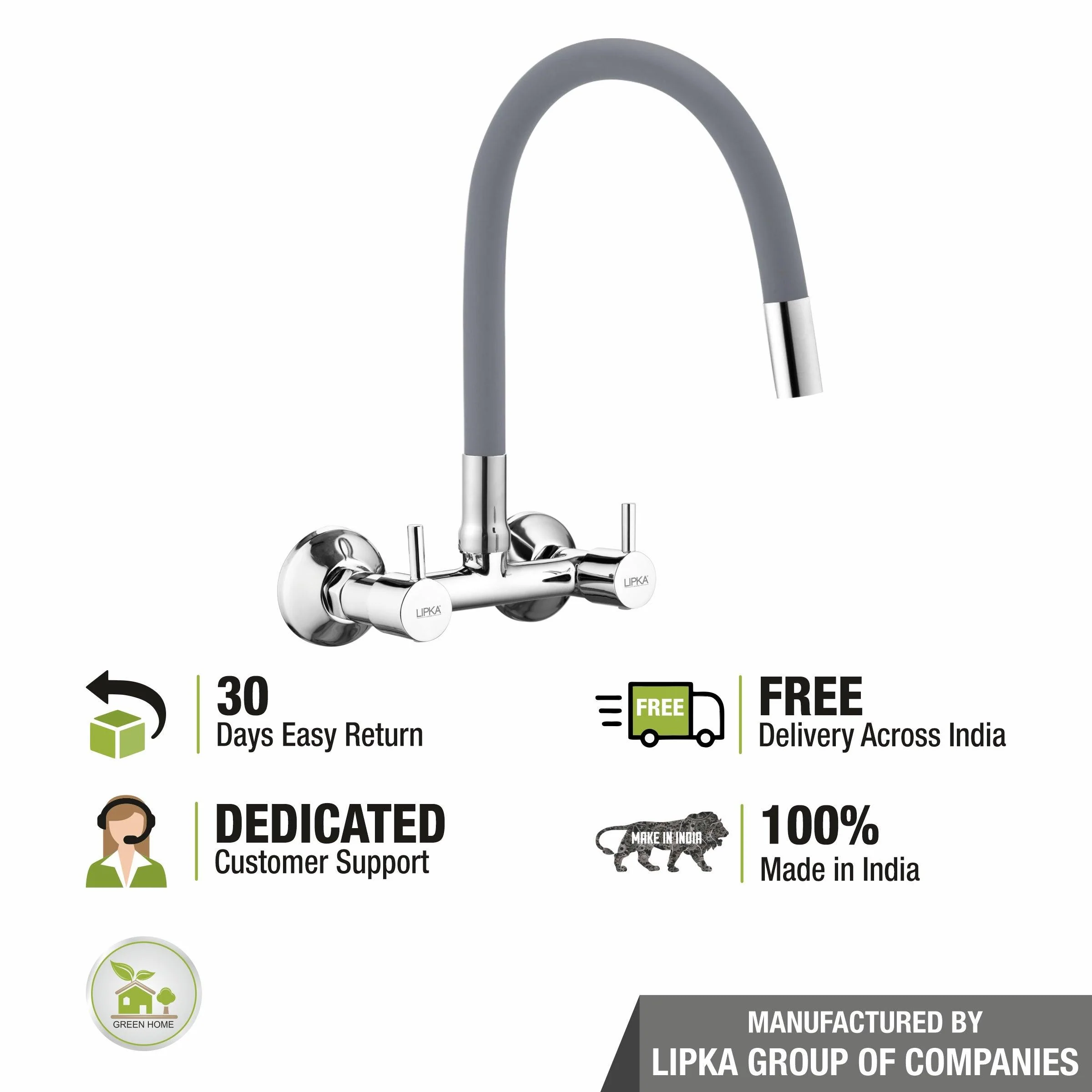 Kyron Sink Mixer Brass Faucet with Flexible Silicone Spout (Grey) - LIPKA - Image 5
