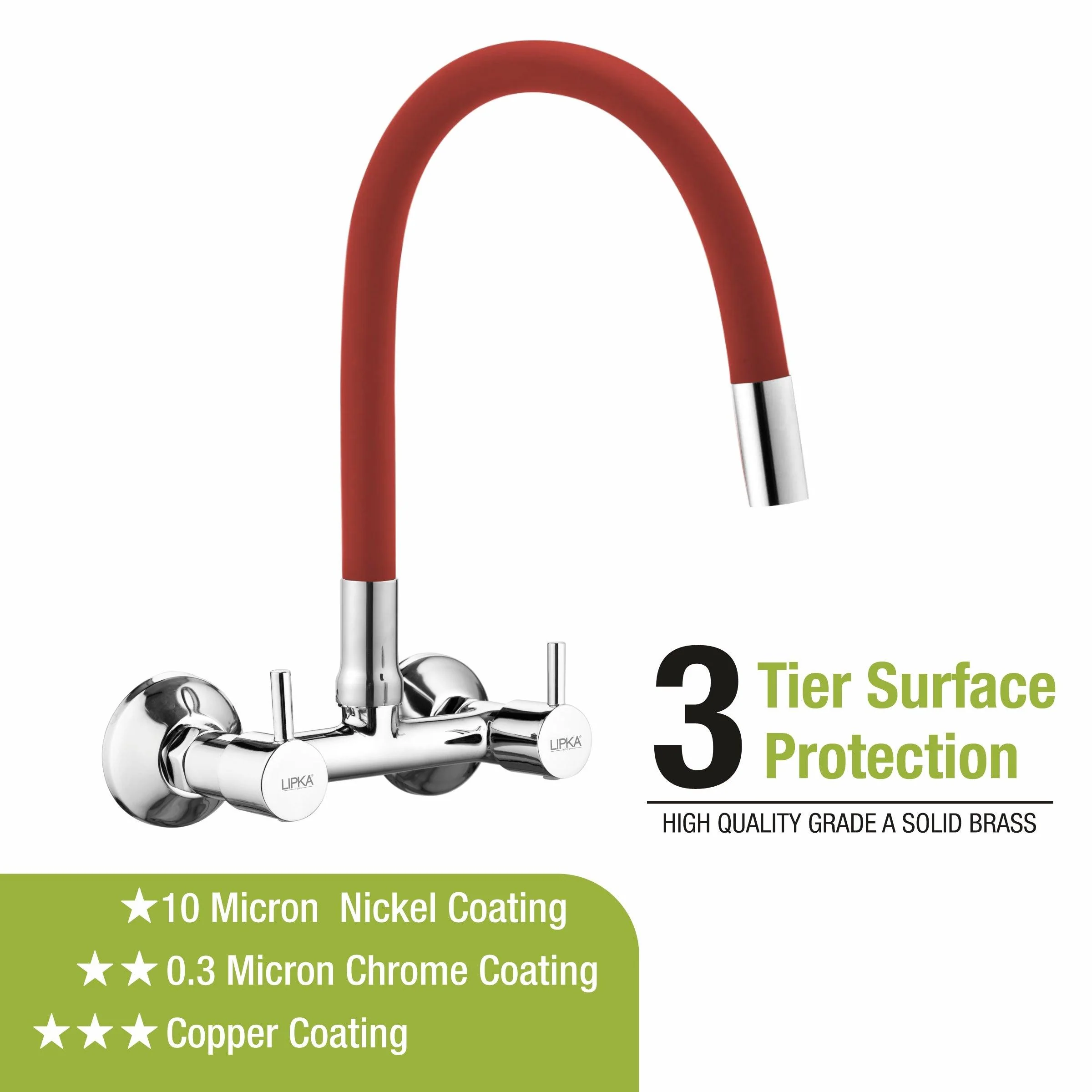 Kyron Sink Mixer Brass Faucet with Flexible Silicone Spout (Red) - LIPKA - Image 4