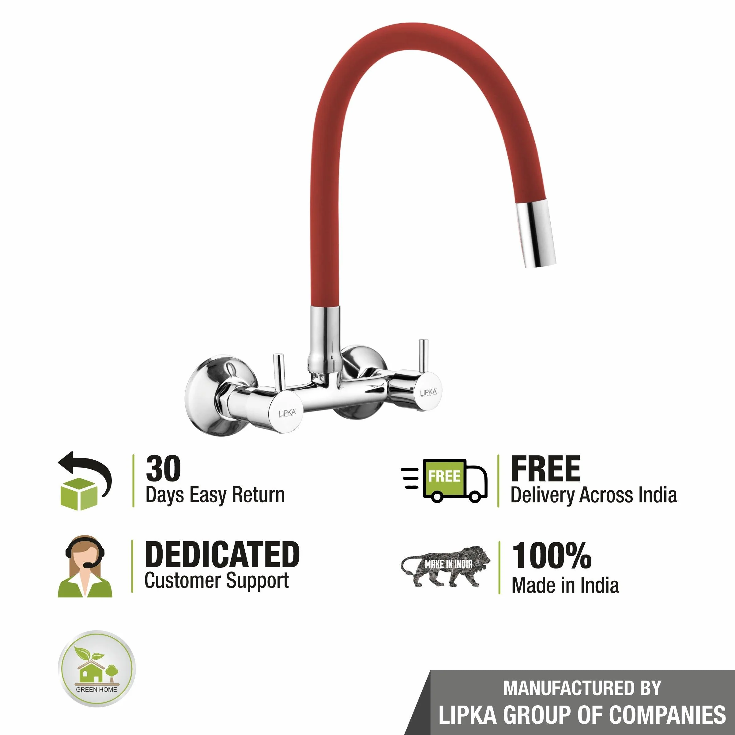 Kyron Sink Mixer Brass Faucet with Flexible Silicone Spout (Red) - LIPKA - Image 5