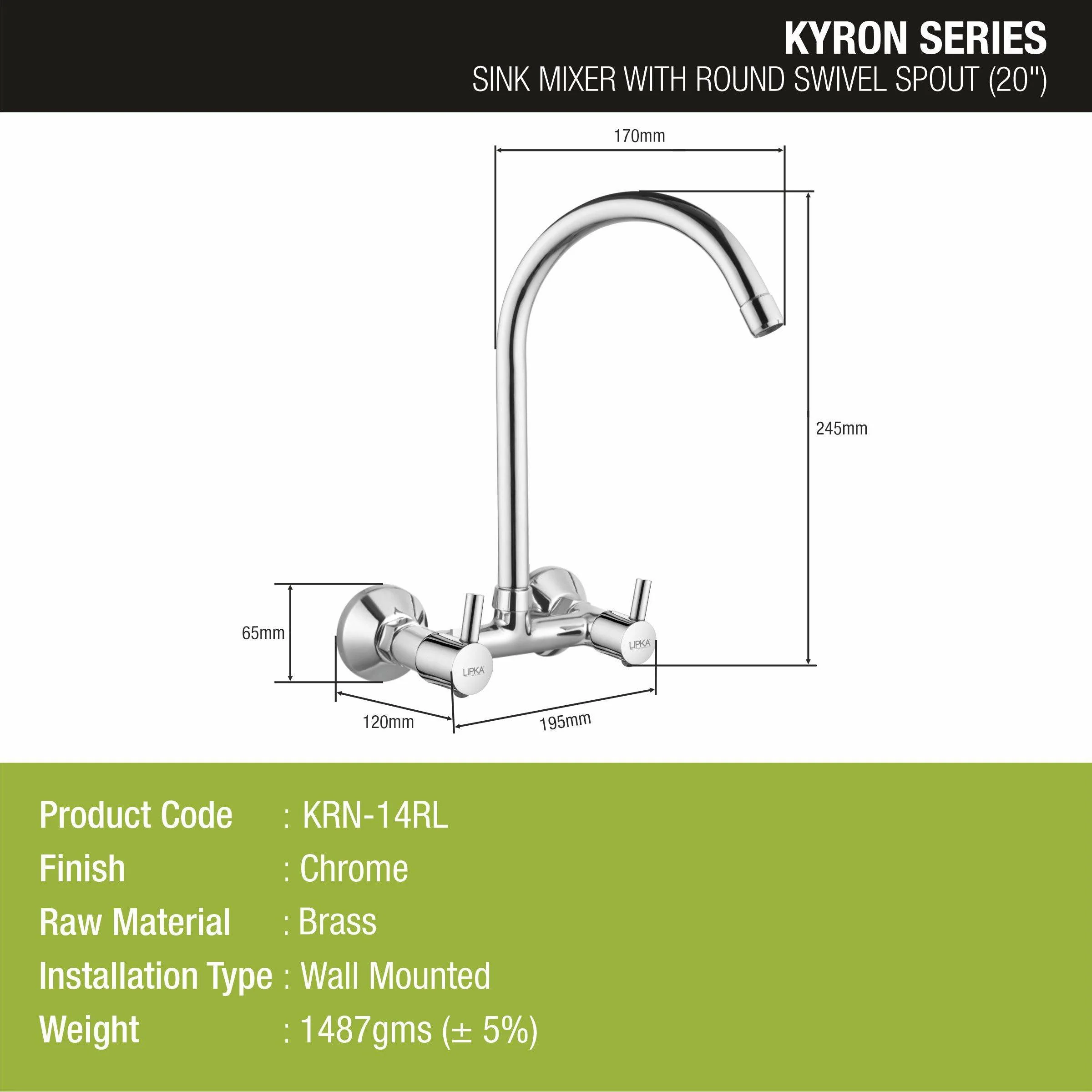 Kyron Sink Mixer Brass Faucet with Round Swivel Spout (20 Inches) - LIPKA - Image 2