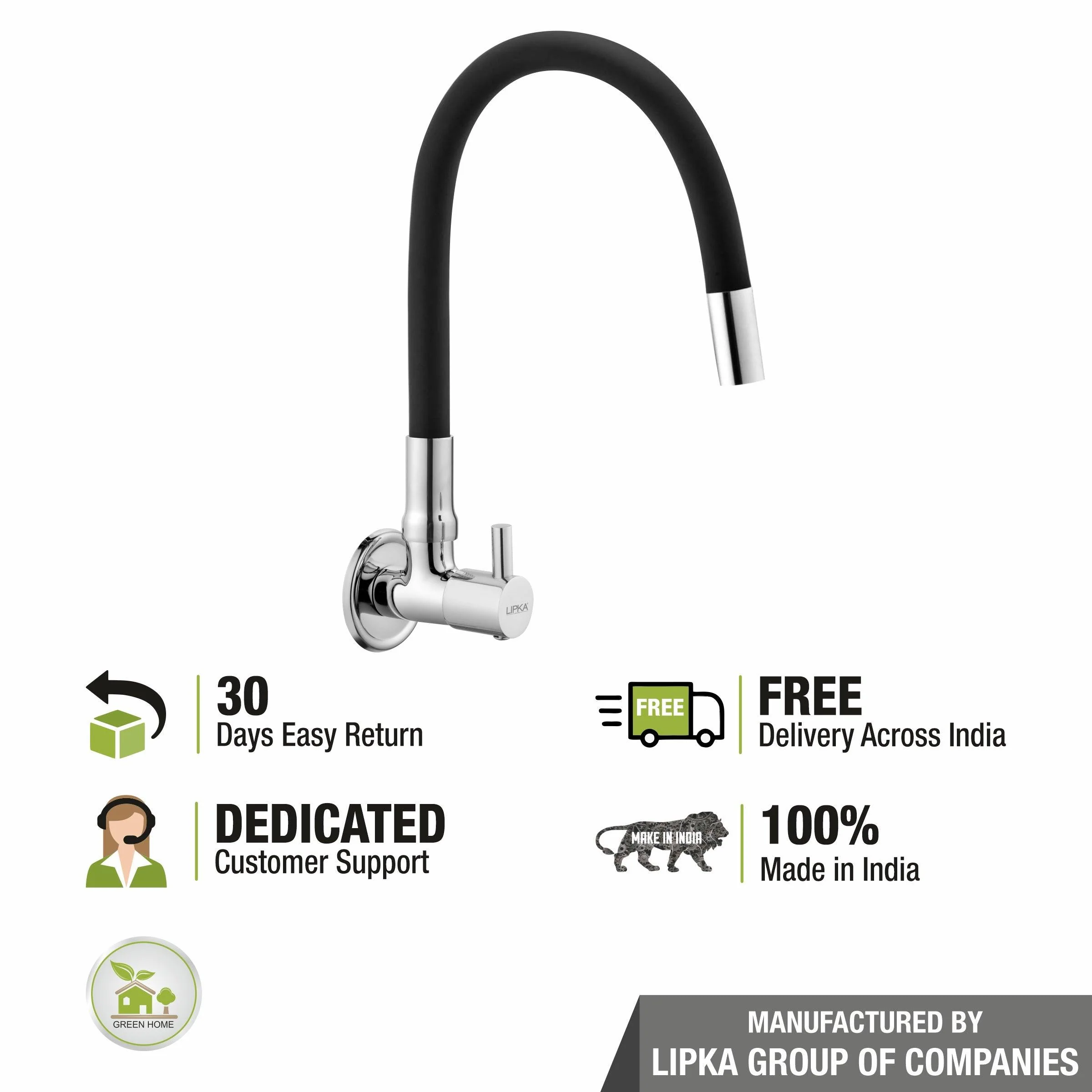 Kyron Sink Tap Brass Faucet with Flexible Silicone Spout (Black) - LIPKA - Image 5