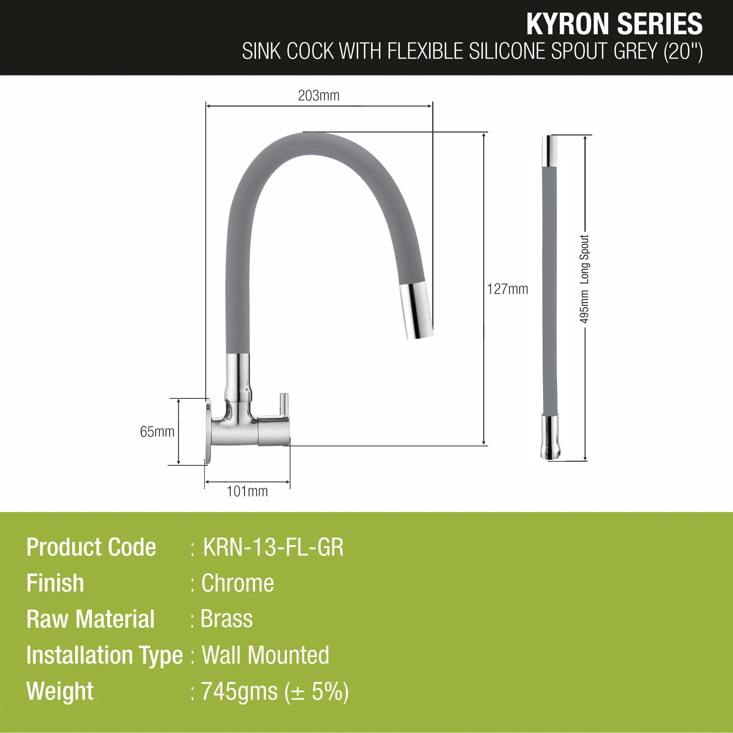 Kyron Sink Tap Brass Faucet with Flexible Silicone Spout (Grey) - LIPKA - Image 2