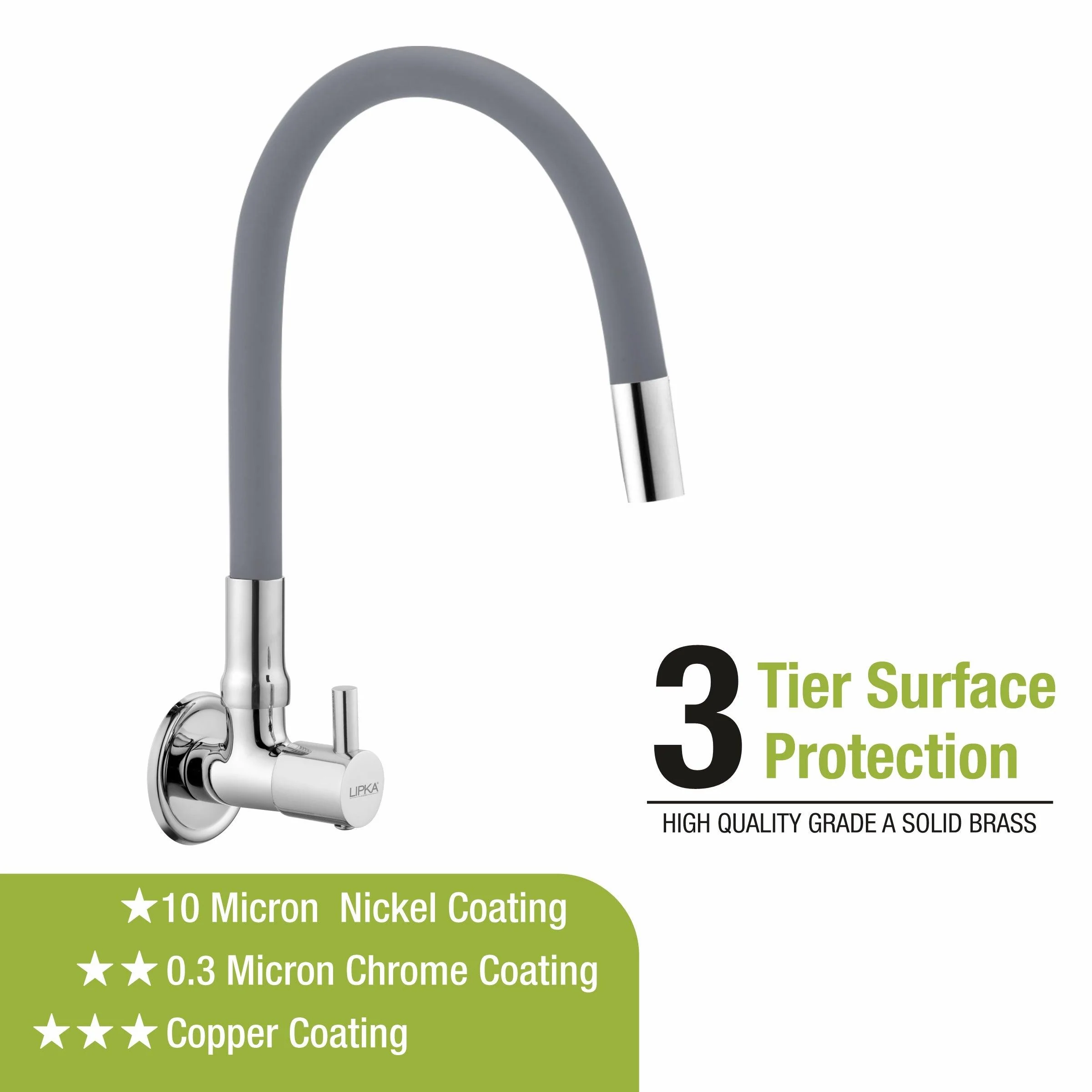 Kyron Sink Tap Brass Faucet with Flexible Silicone Spout (Grey) - LIPKA - Image 4