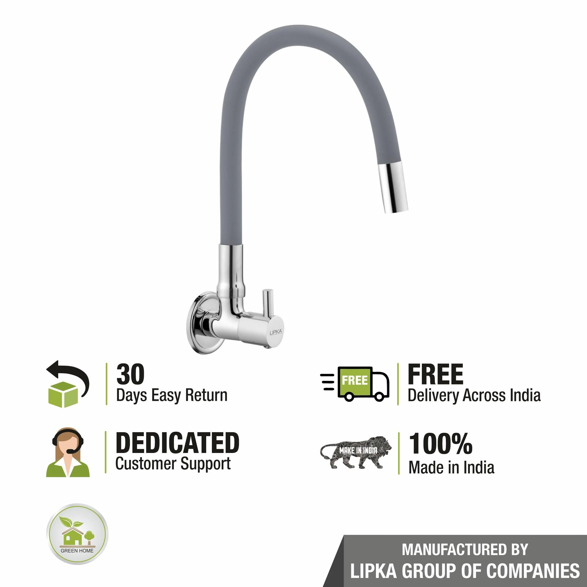 Kyron Sink Tap Brass Faucet with Flexible Silicone Spout (Grey) - LIPKA - Image 5