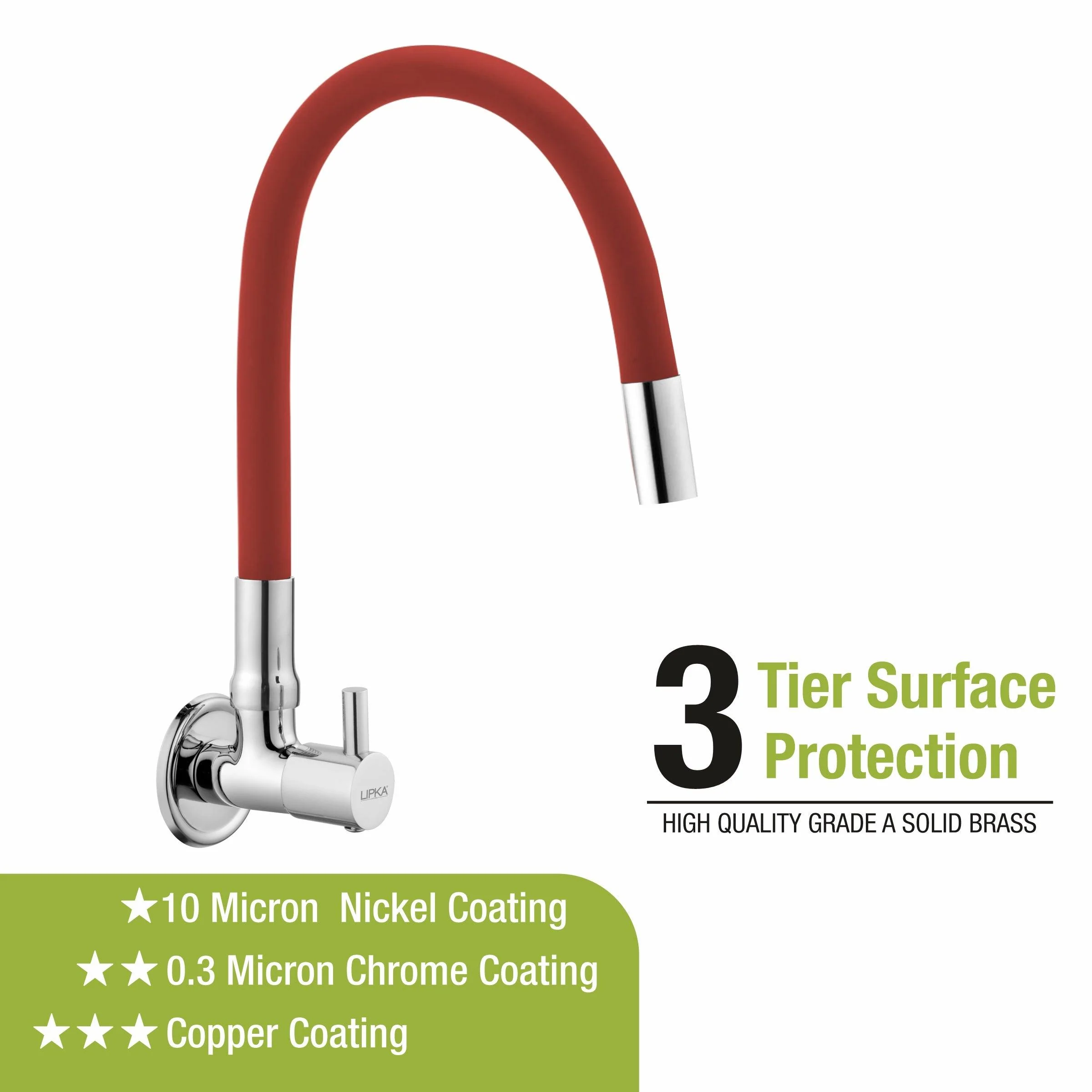 Kyron Sink Tap Brass Faucet with Flexible Silicone Spout (Red) - LIPKA - Image 4