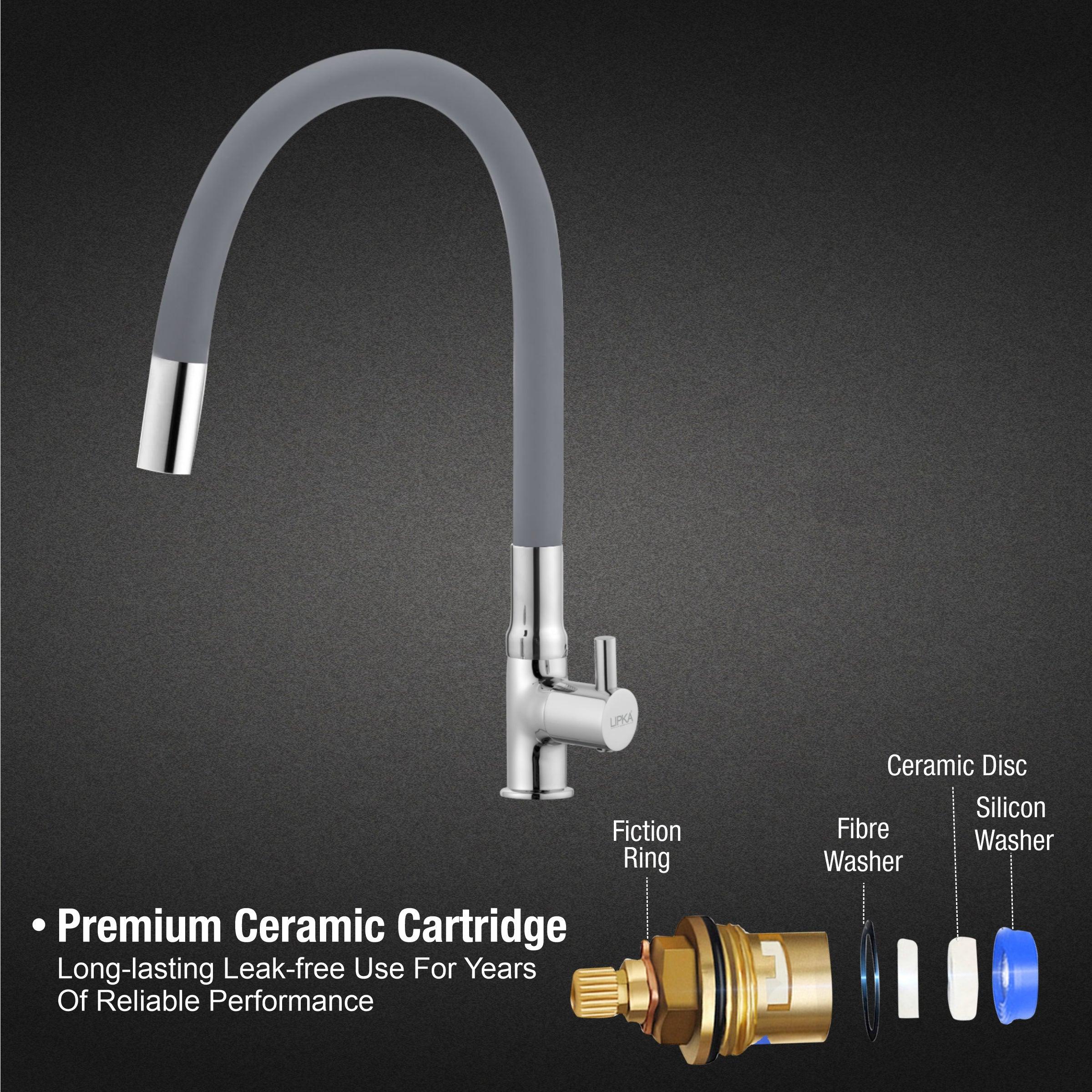 Kyron Swan Neck Brass Faucet with Flexible Silicone Spout (Grey) - LIPKA - Image 3