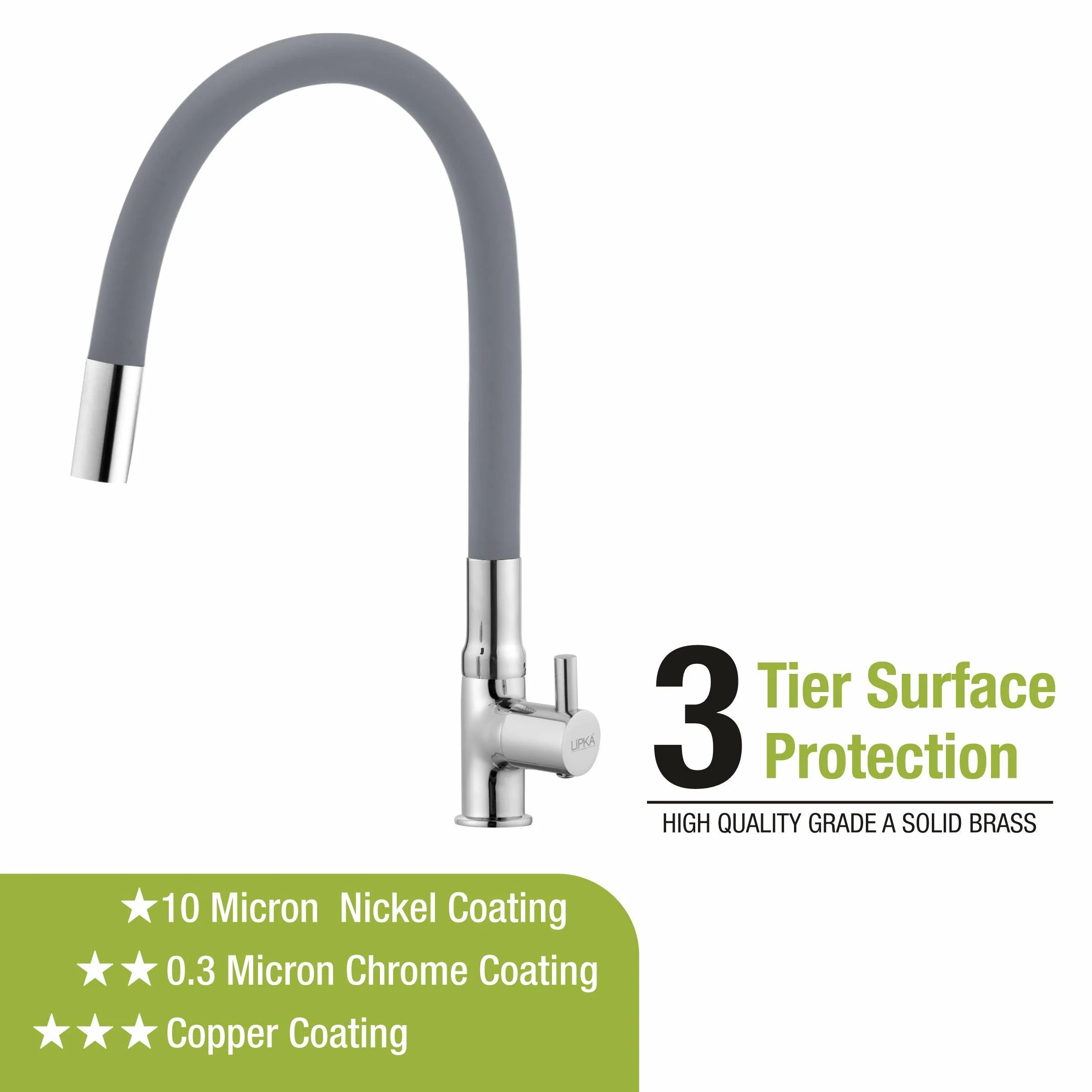 Kyron Swan Neck Brass Faucet with Flexible Silicone Spout (Grey) - LIPKA - Image 4