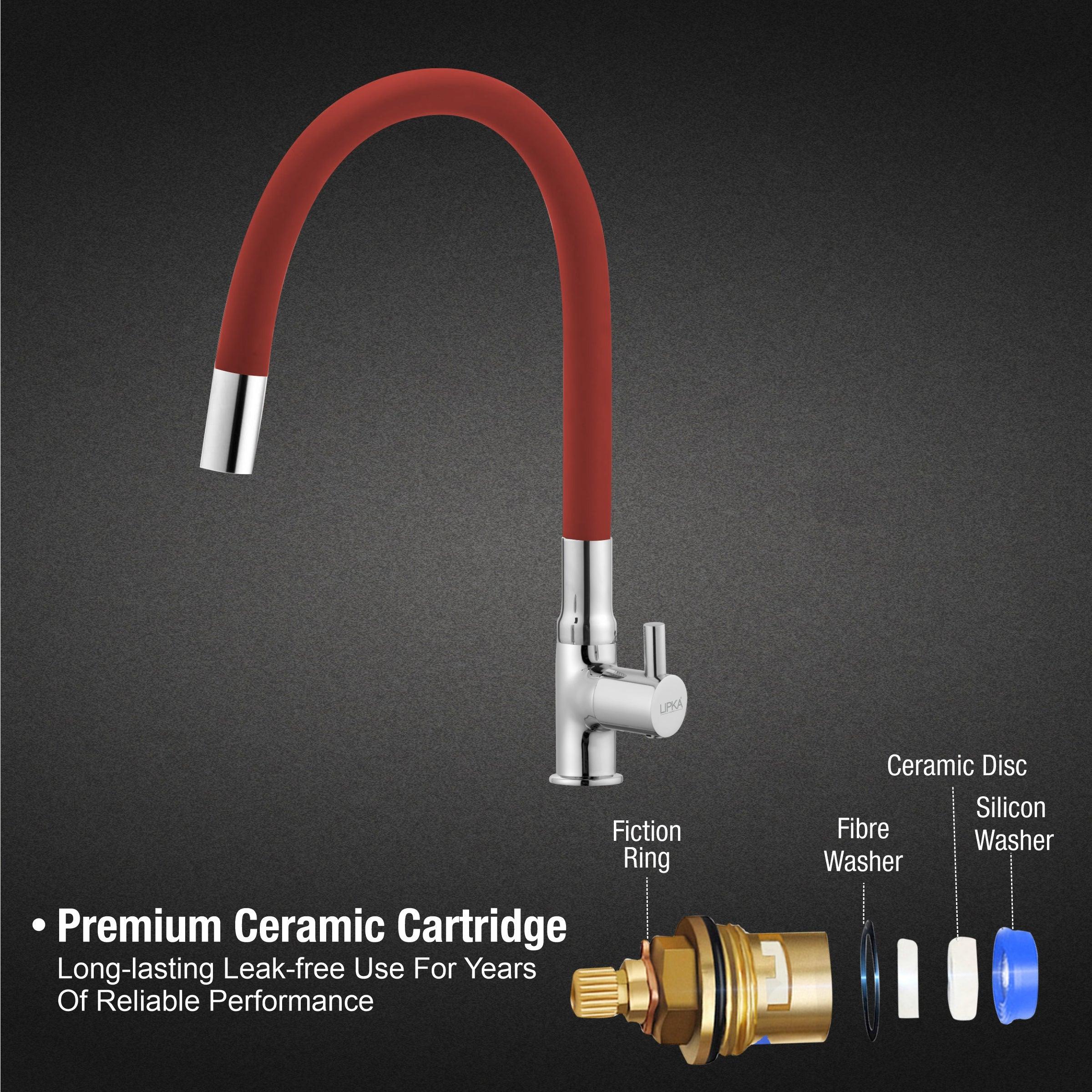Kyron Swan Neck Brass Faucet with Flexible Silicone Spout (Red) - LIPKA - Image 3