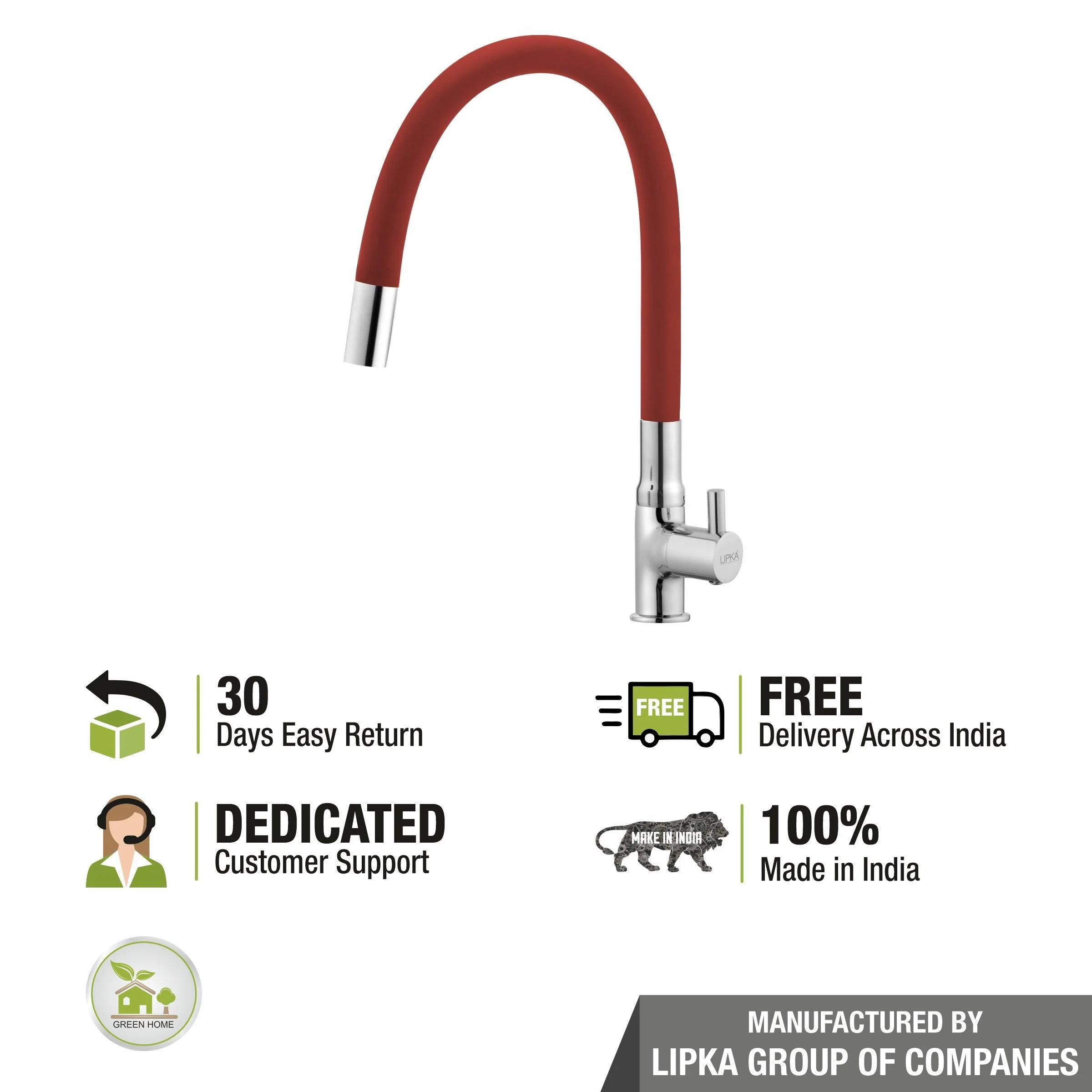 Kyron Swan Neck Brass Faucet with Flexible Silicone Spout (Red) - LIPKA - Image 6